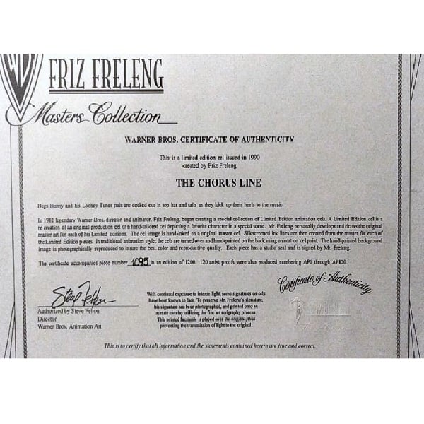 Looney Tunes Cel Certificate of Authenticity