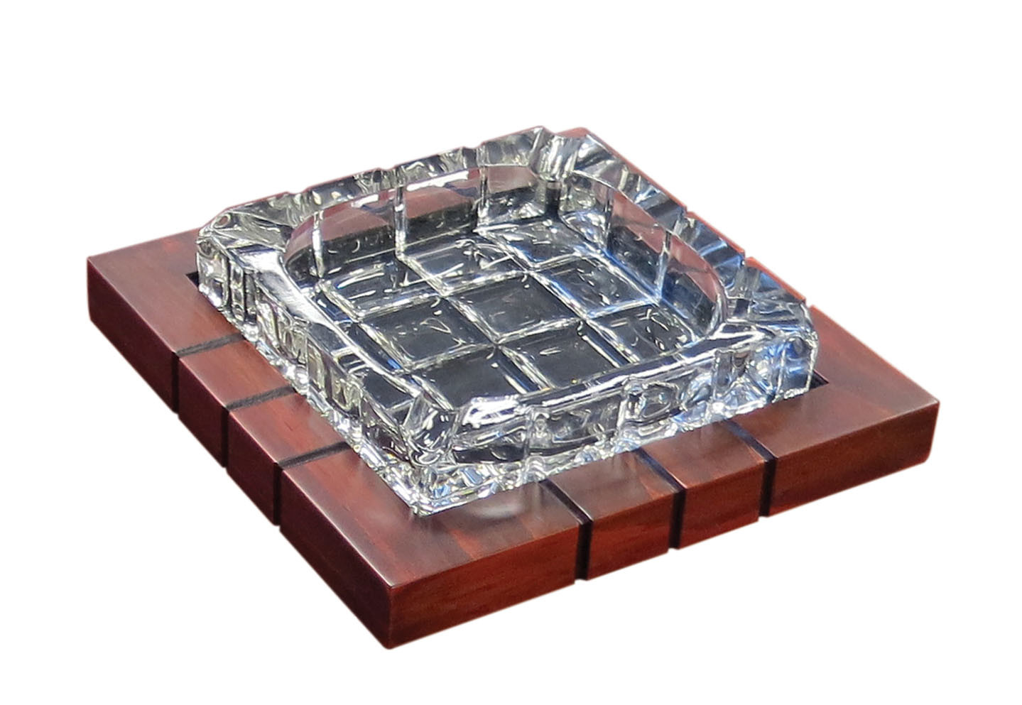 Wood & Crystal Cross Hatched Ashtray