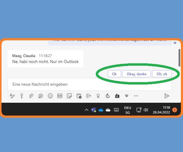 Automatische Antwortvorschläge in Microsoft Teams für Desktops