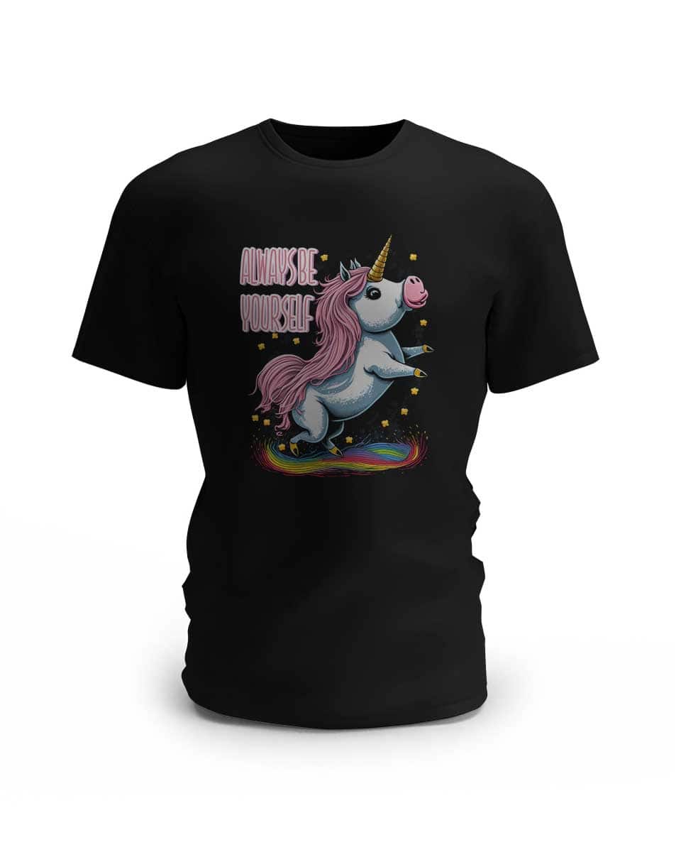 Unicorn enhjørning t shirt til børn sort