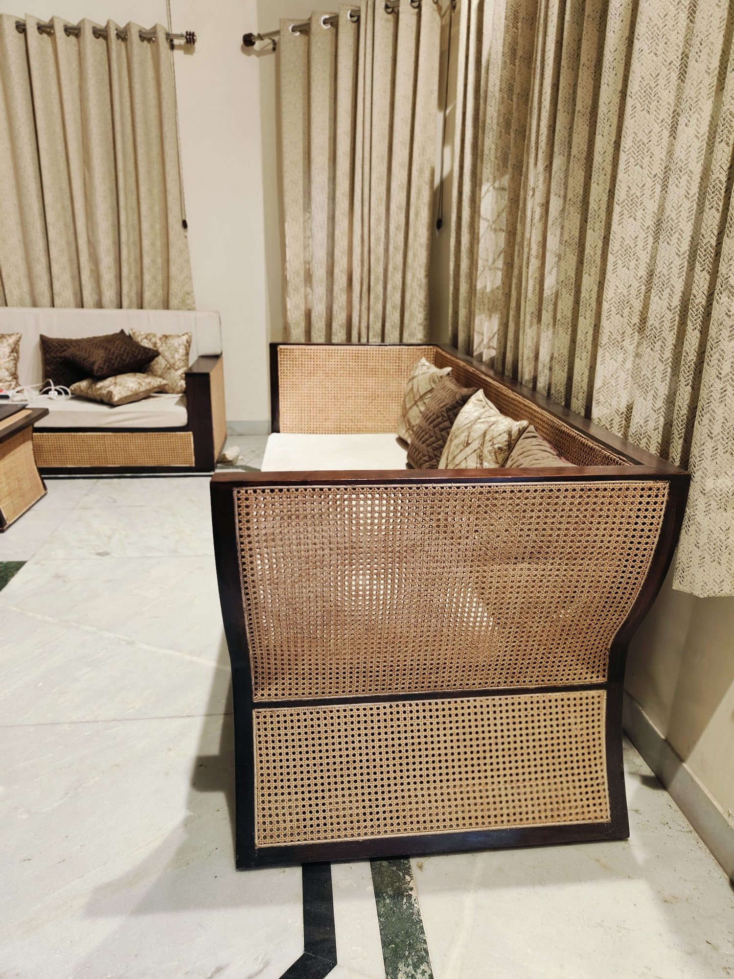 Hexagonal weaved Cane 3 Seater Sofa
