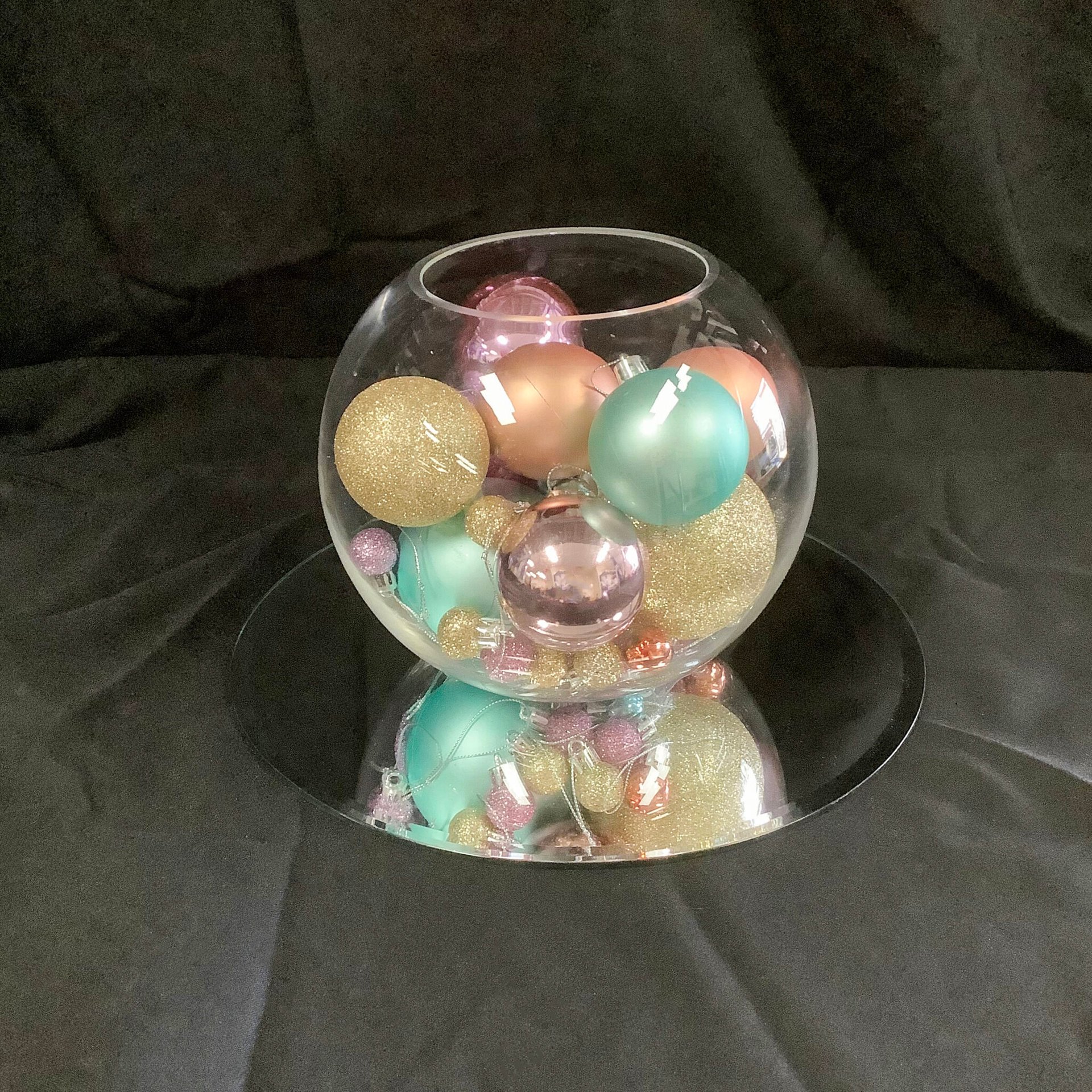 Fishbowl with Baubles on Mirror Base