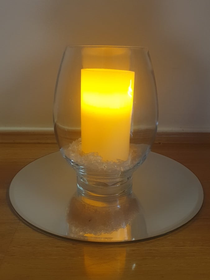 Clear Hurricane Vase with LED candle