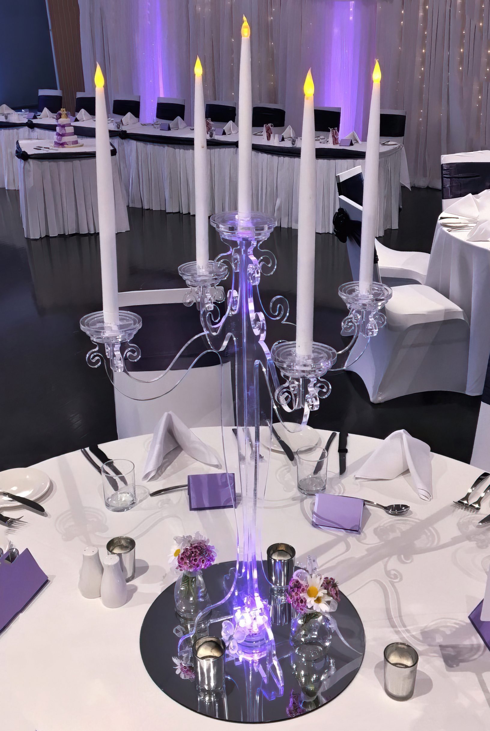 Clear candelabra with lights