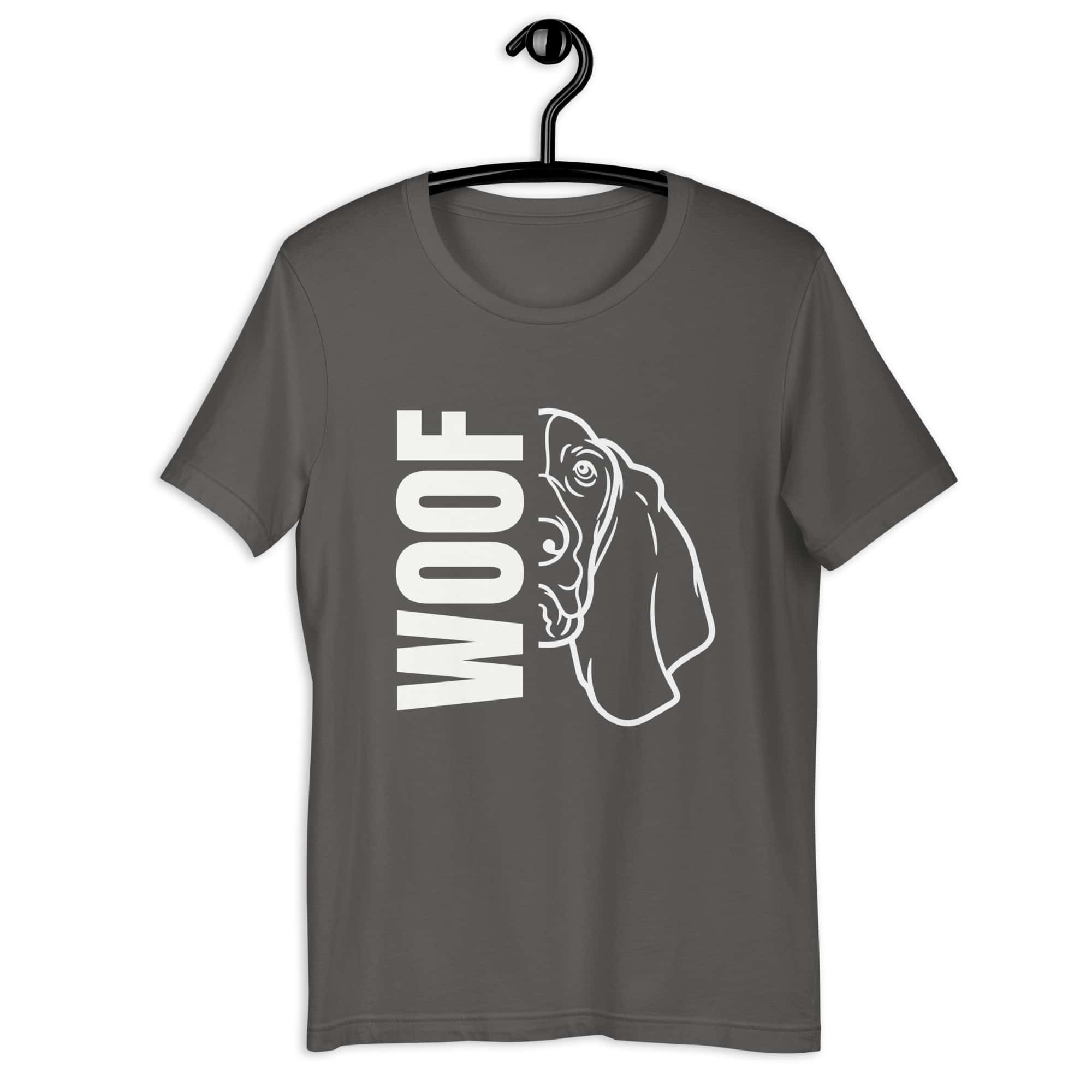 Woof Basset Hound Unisex T-Shirt gray
