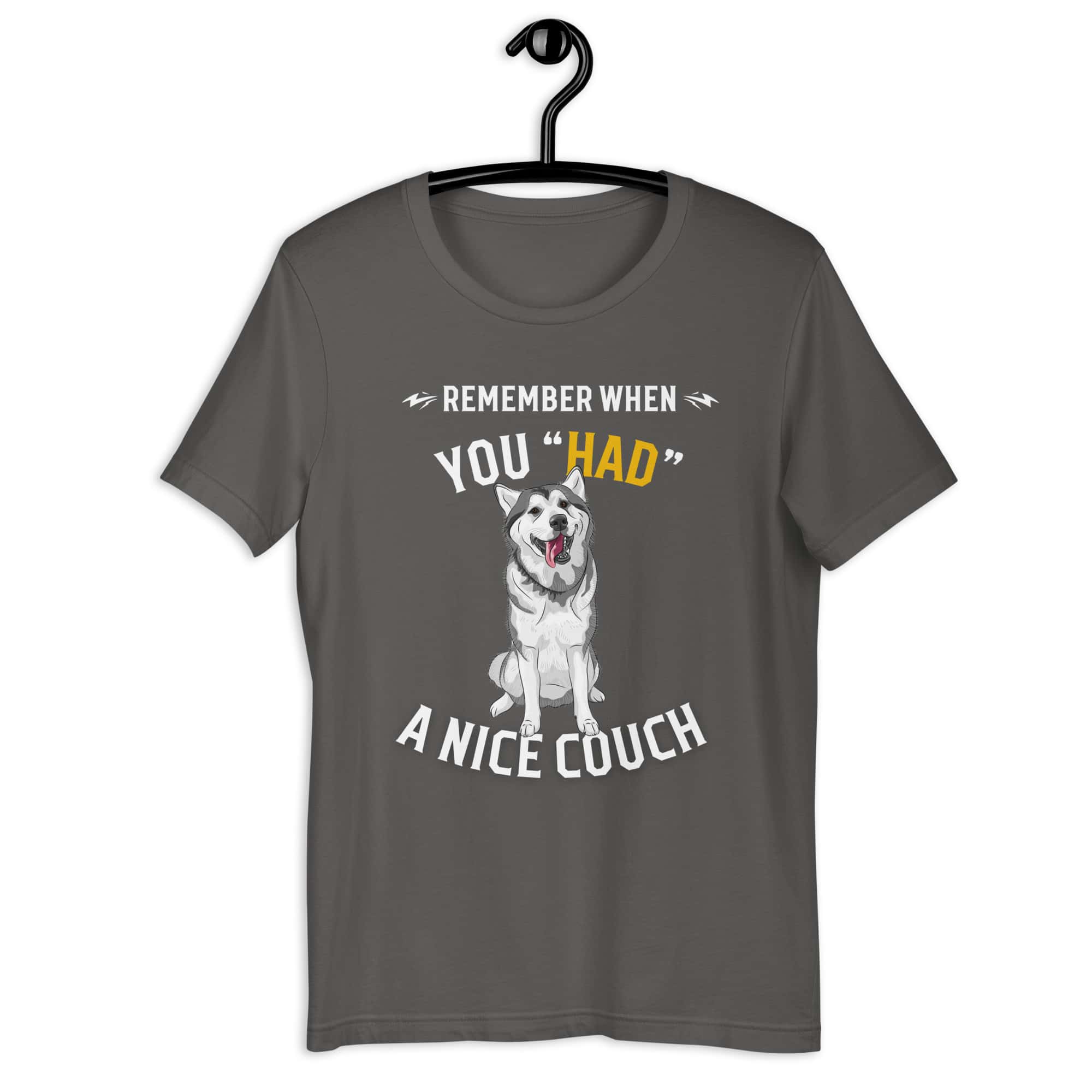 "Remember When You Had A Nice Couch" Funny Huskies Unisex T-Shirt gray