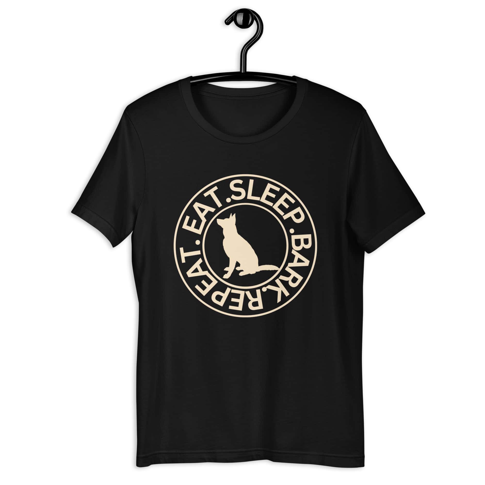 Eat Sleep Bark Repeat German Shepherd Unisex T-Shirt. Black