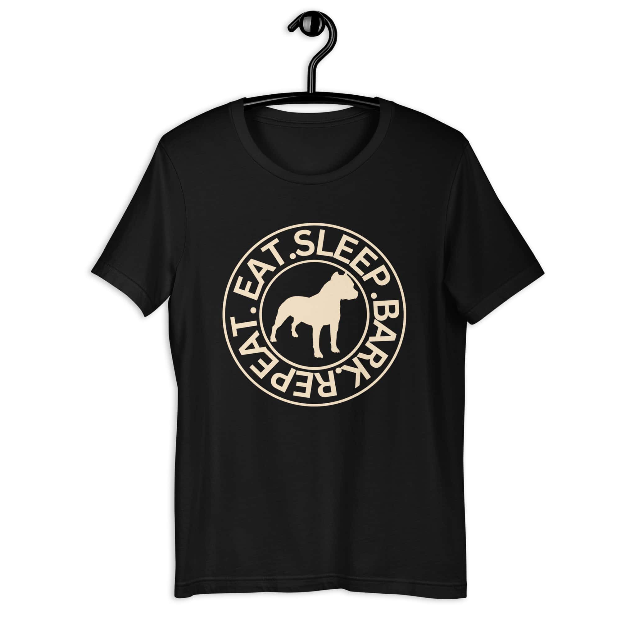 Eat Sleep Bark Repeat Toy Bulldog Unisex T-Shirt. Black