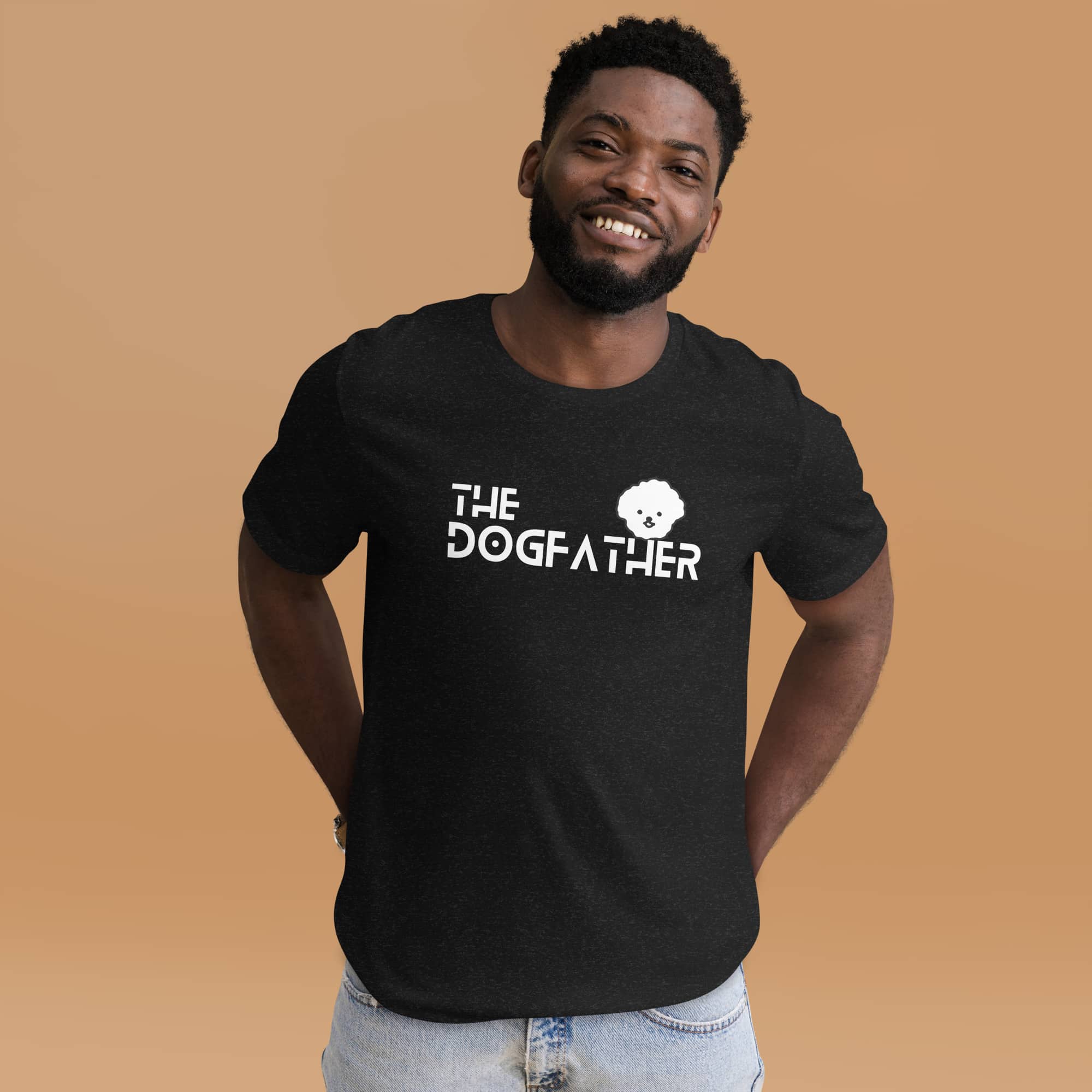 The Dogfather Poodles Unisex T-Shirt. Black Heather. Male