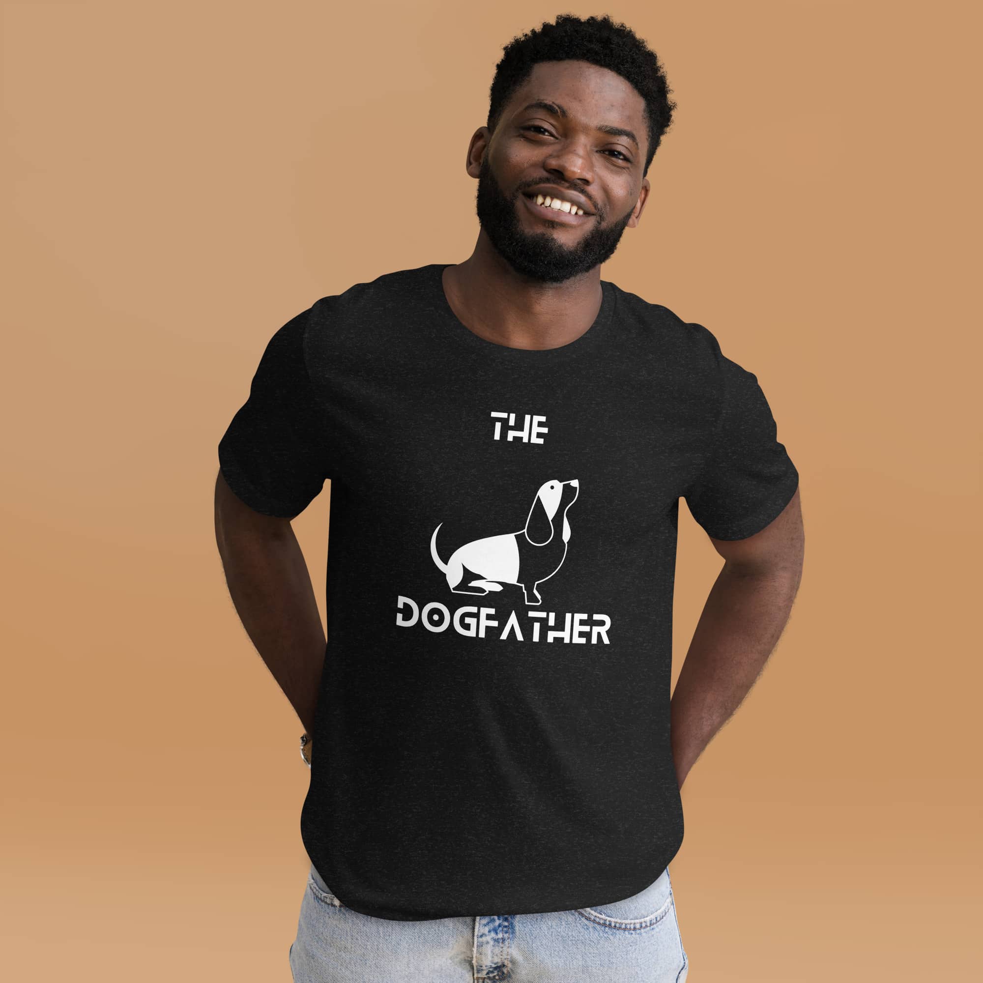 The Dogfather Hounds Unisex T-Shirt. Black Heather. Male