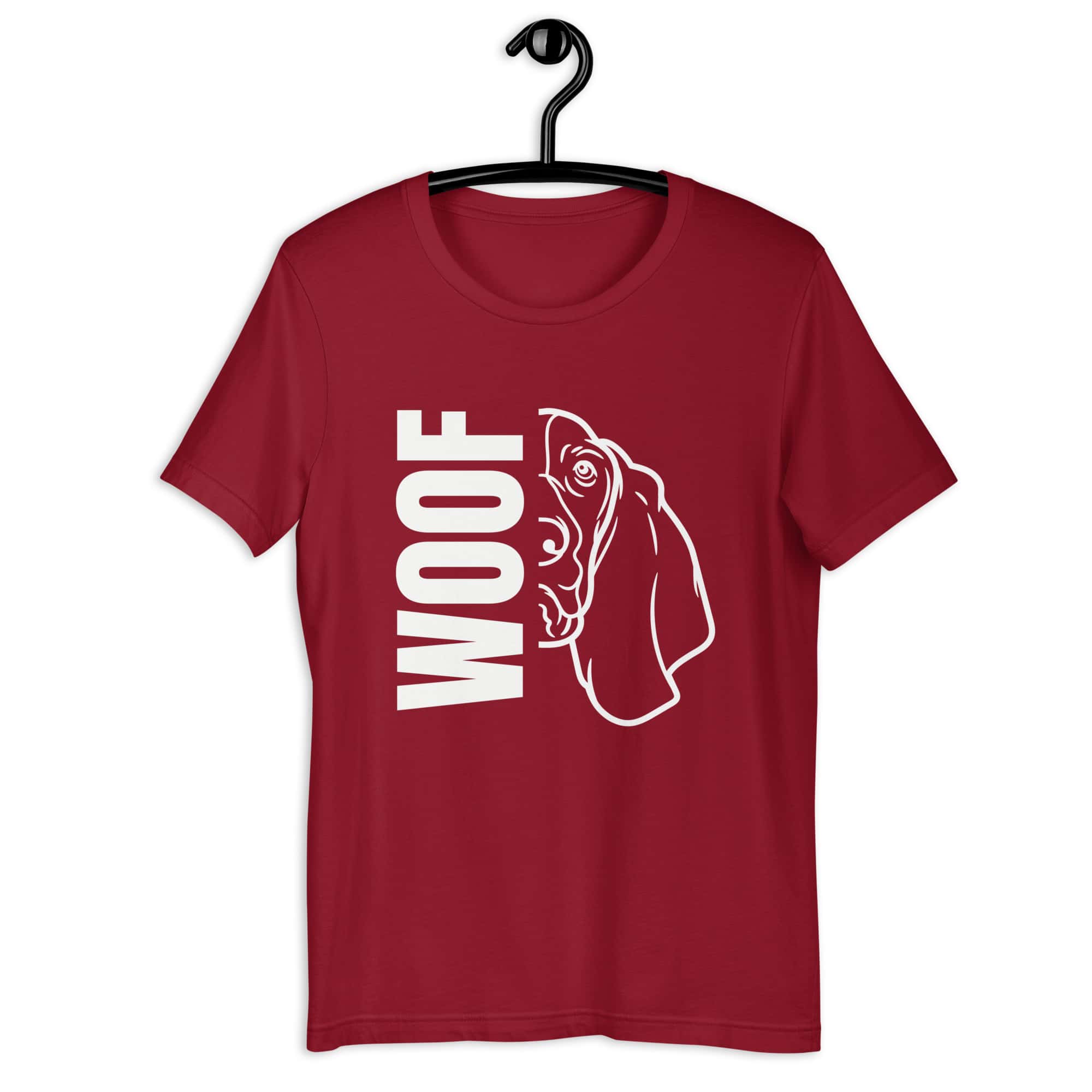 Woof Basset Hound Unisex T-Shirt maroon