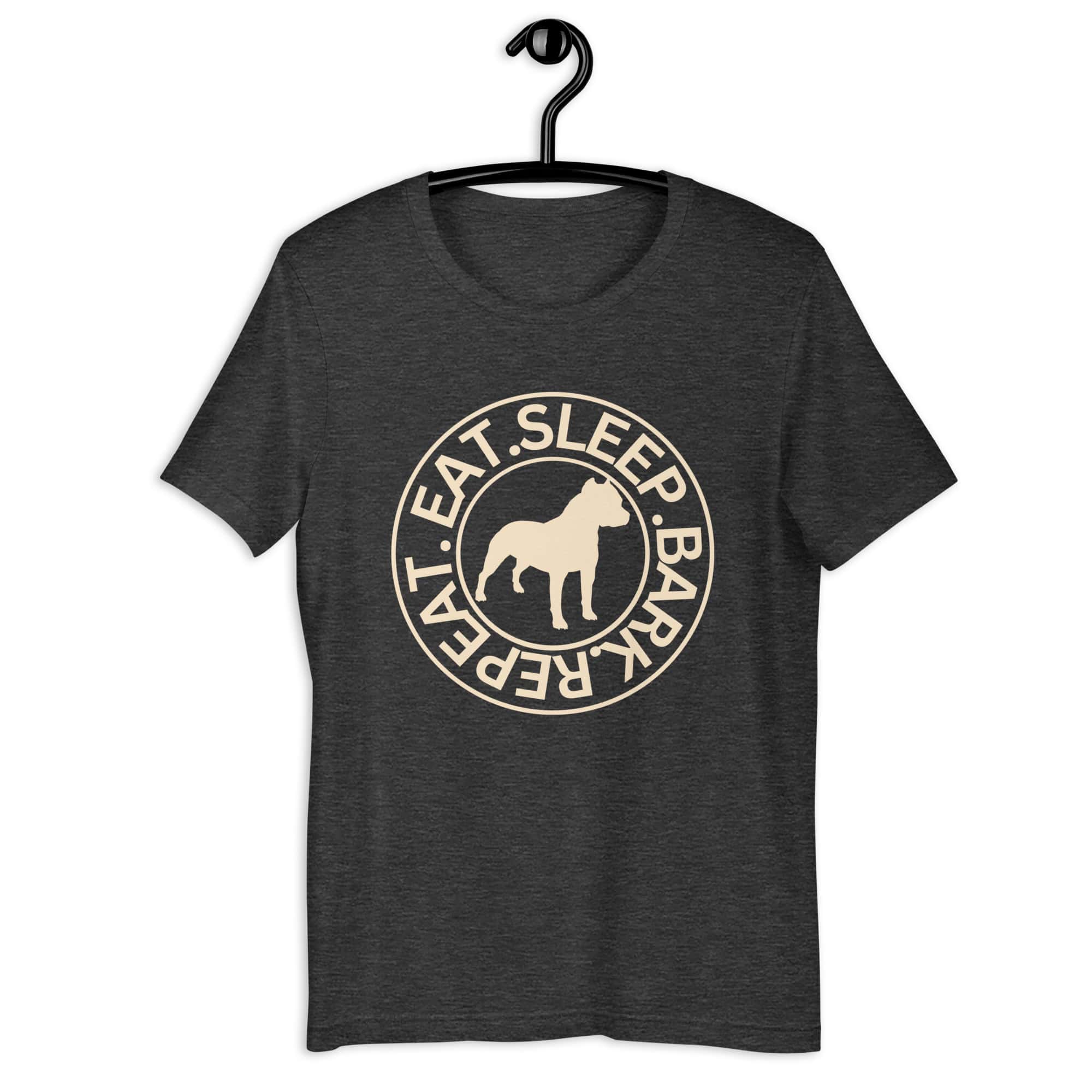 Eat Sleep Bark Repeat Toy Bulldog Unisex T-Shirt. Dark Grey