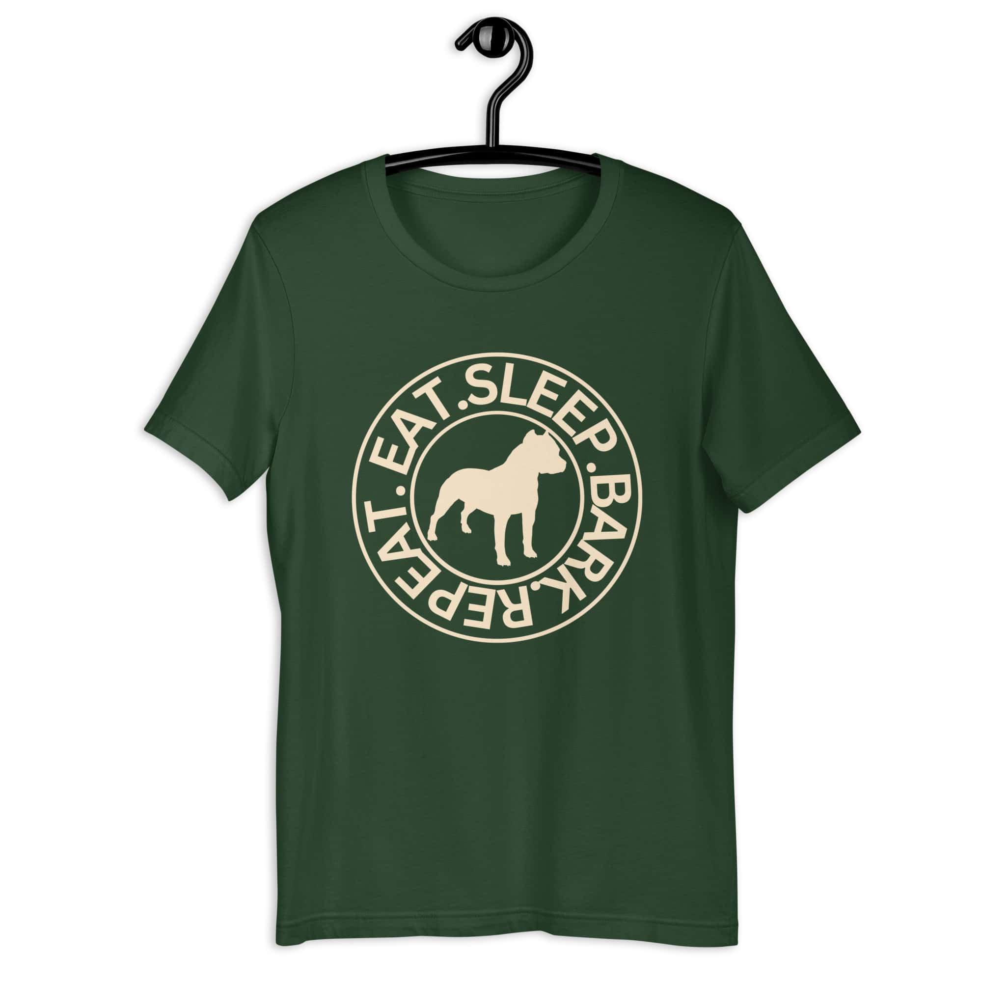 Eat Sleep Bark Repeat Toy Bulldog Unisex T-Shirt. Forest