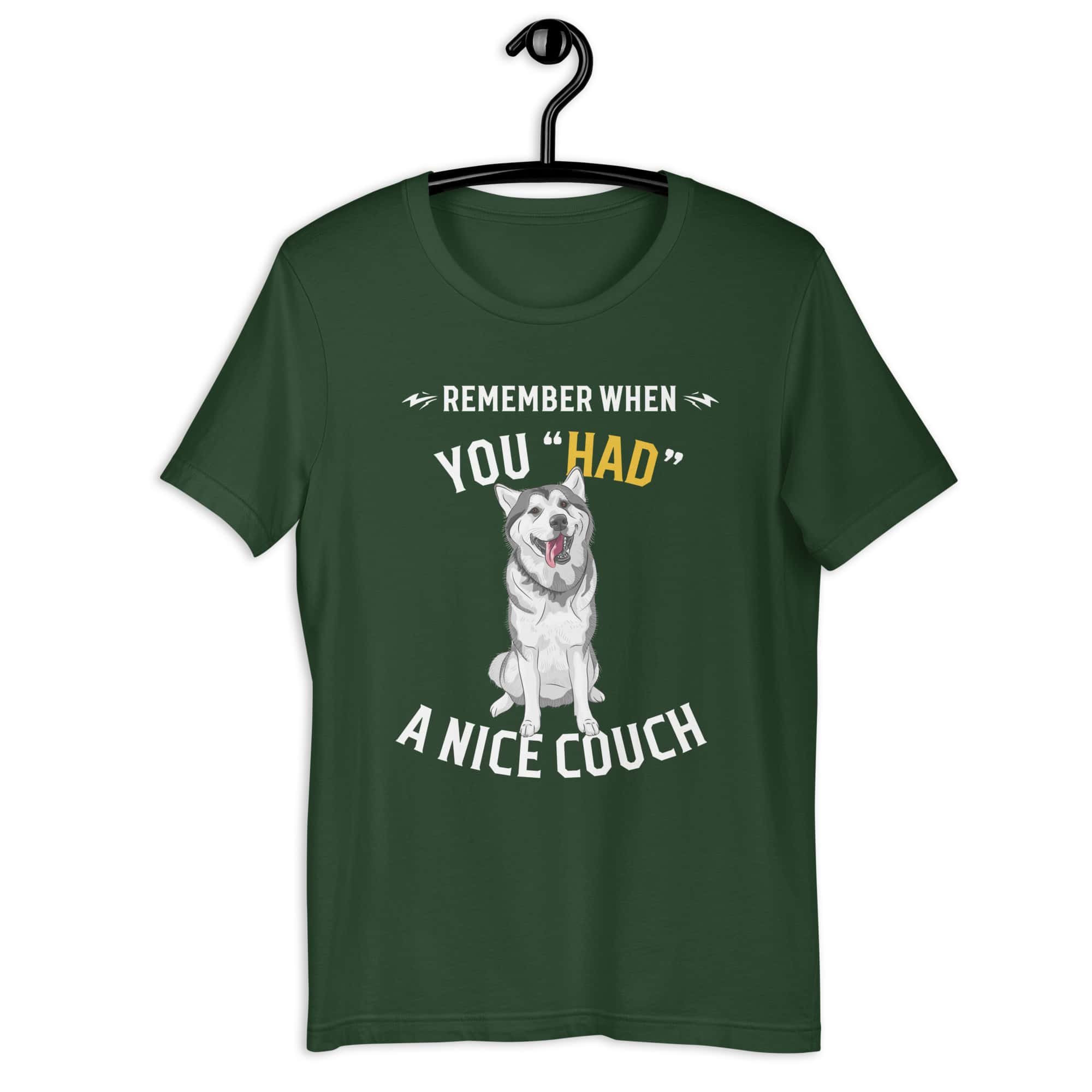 "Remember When You Had A Nice Couch" Funny Huskies Unisex T-Shirt green