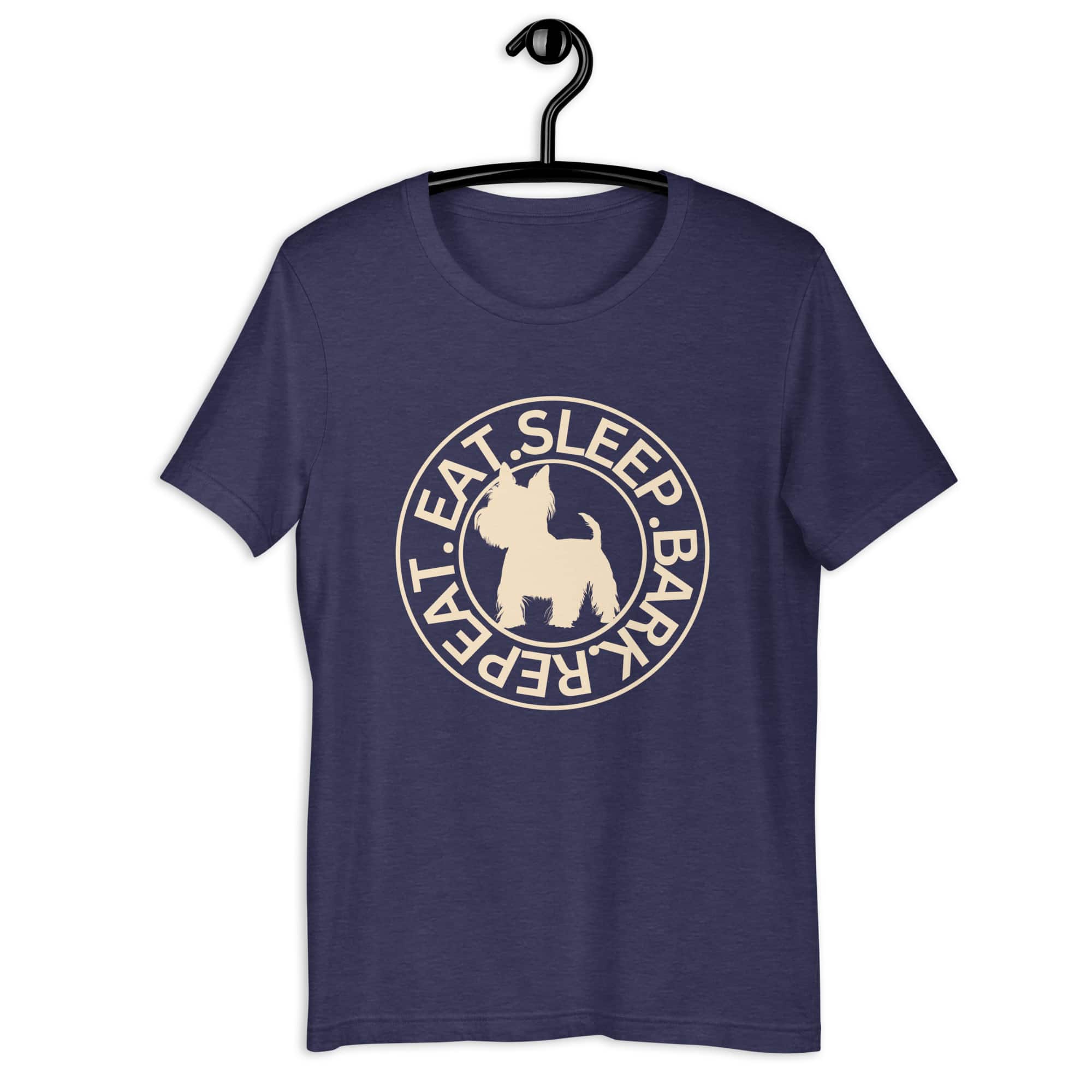Eat Sleep Bark Repeat Biewer Terrier Unisex T-Shirt. Heather Midnight BLue