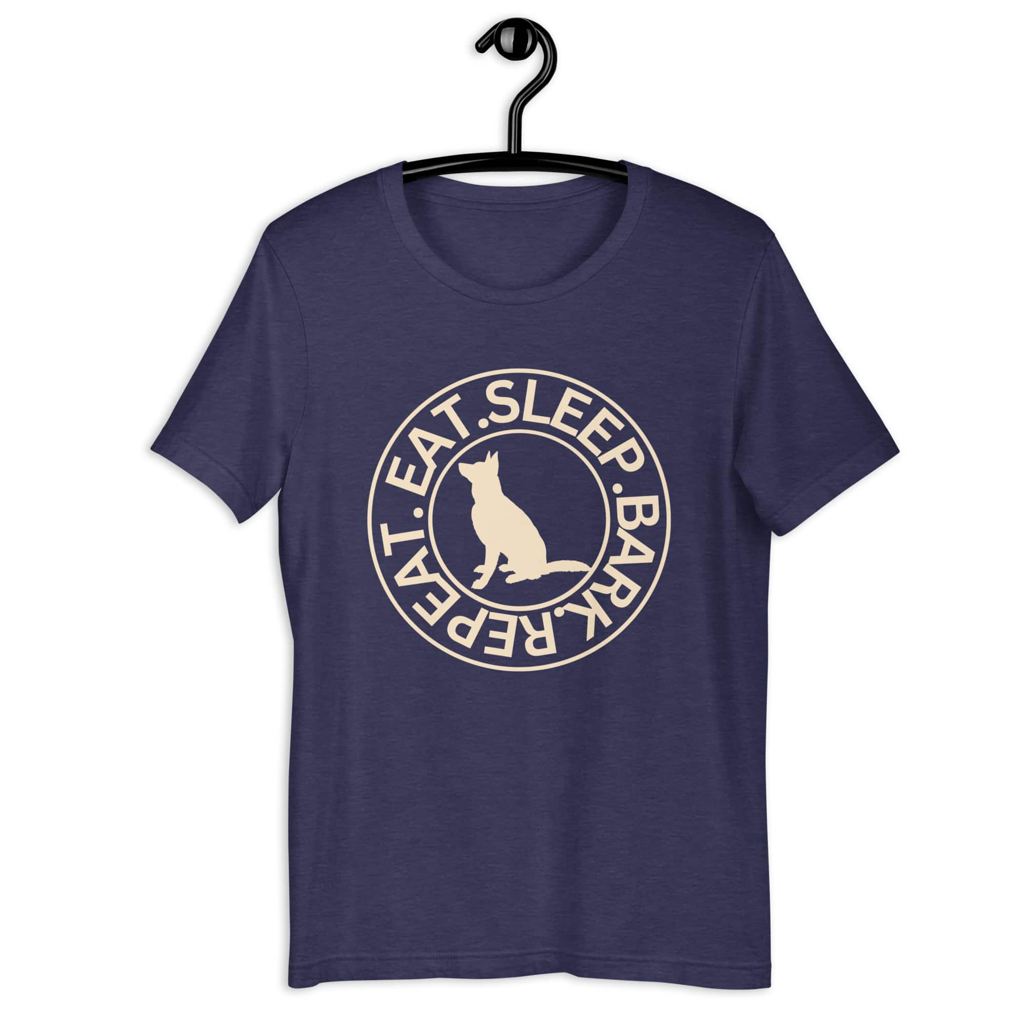 Eat Sleep Bark Repeat German Shepherd Unisex T-Shirt. Heather Midnight Navy