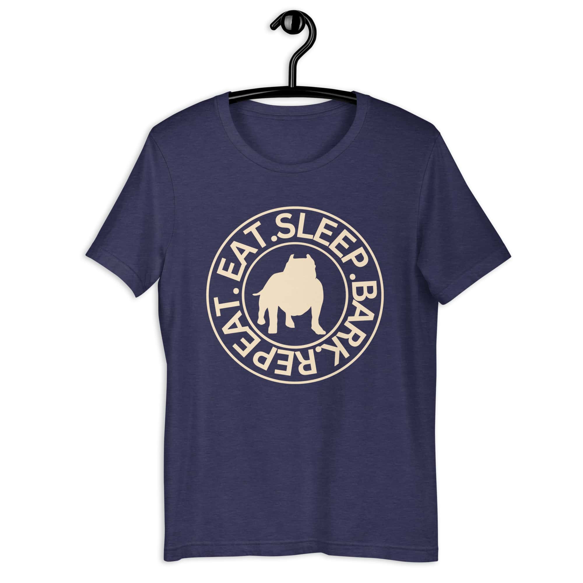 Eat Sleep Bark Repeat Bulldog Unisex T-Shirt. Heather Midnight
