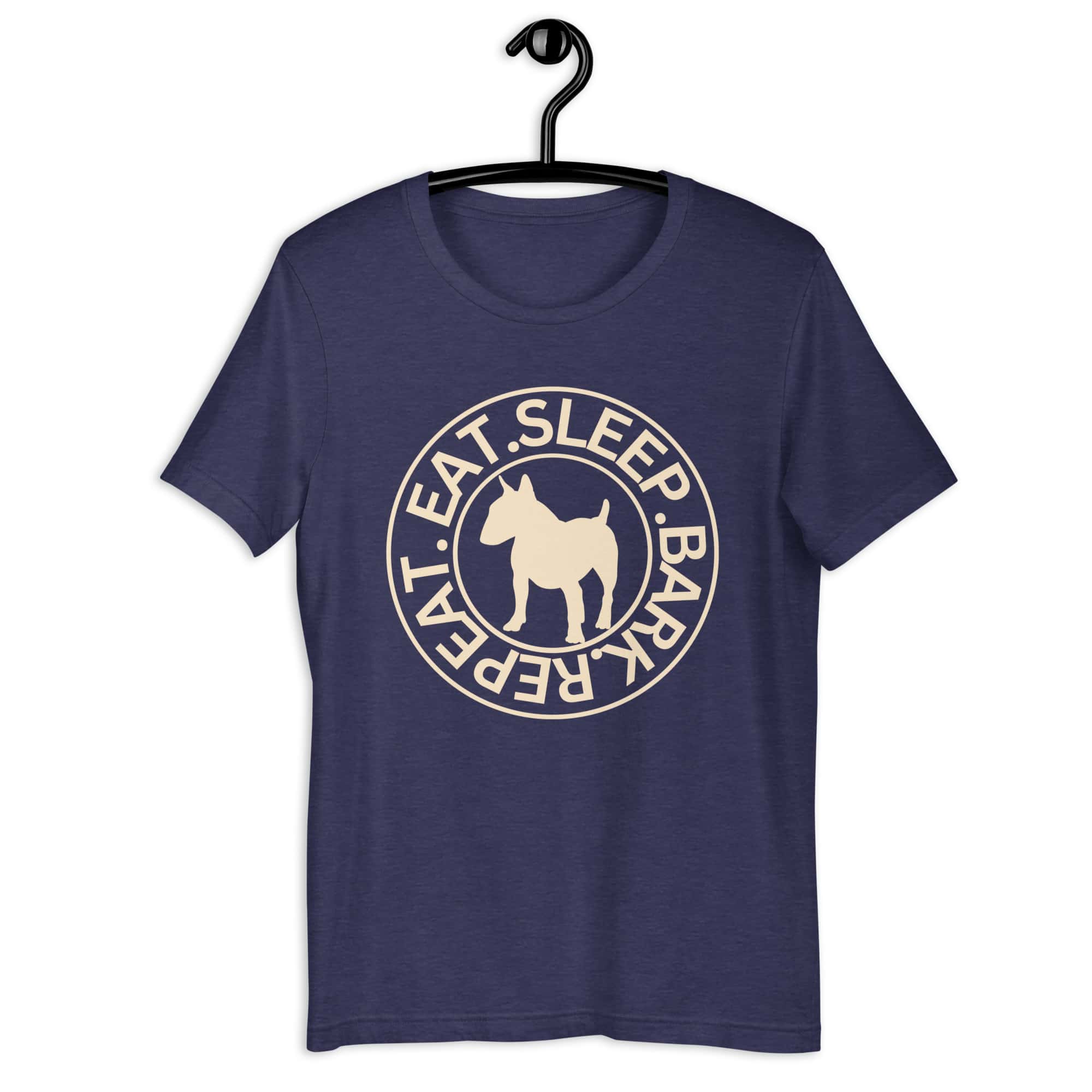 Eat Sleep Bark Repeat Bull Terrier Unisex T-Shirt. Heather Midnight Navy