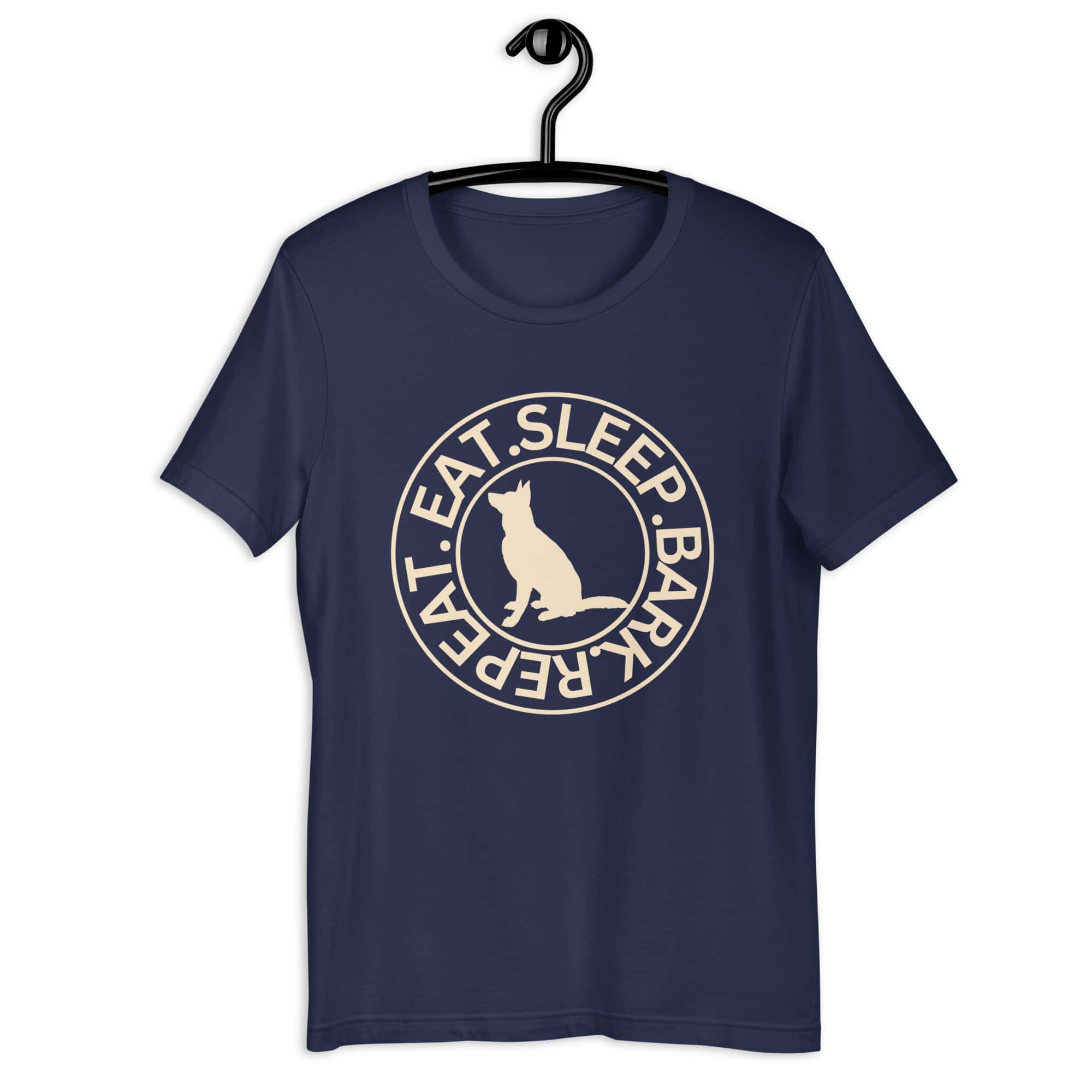 Eat Sleep Bark Repeat German Shepherd Unisex T-Shirt. Navy Blue