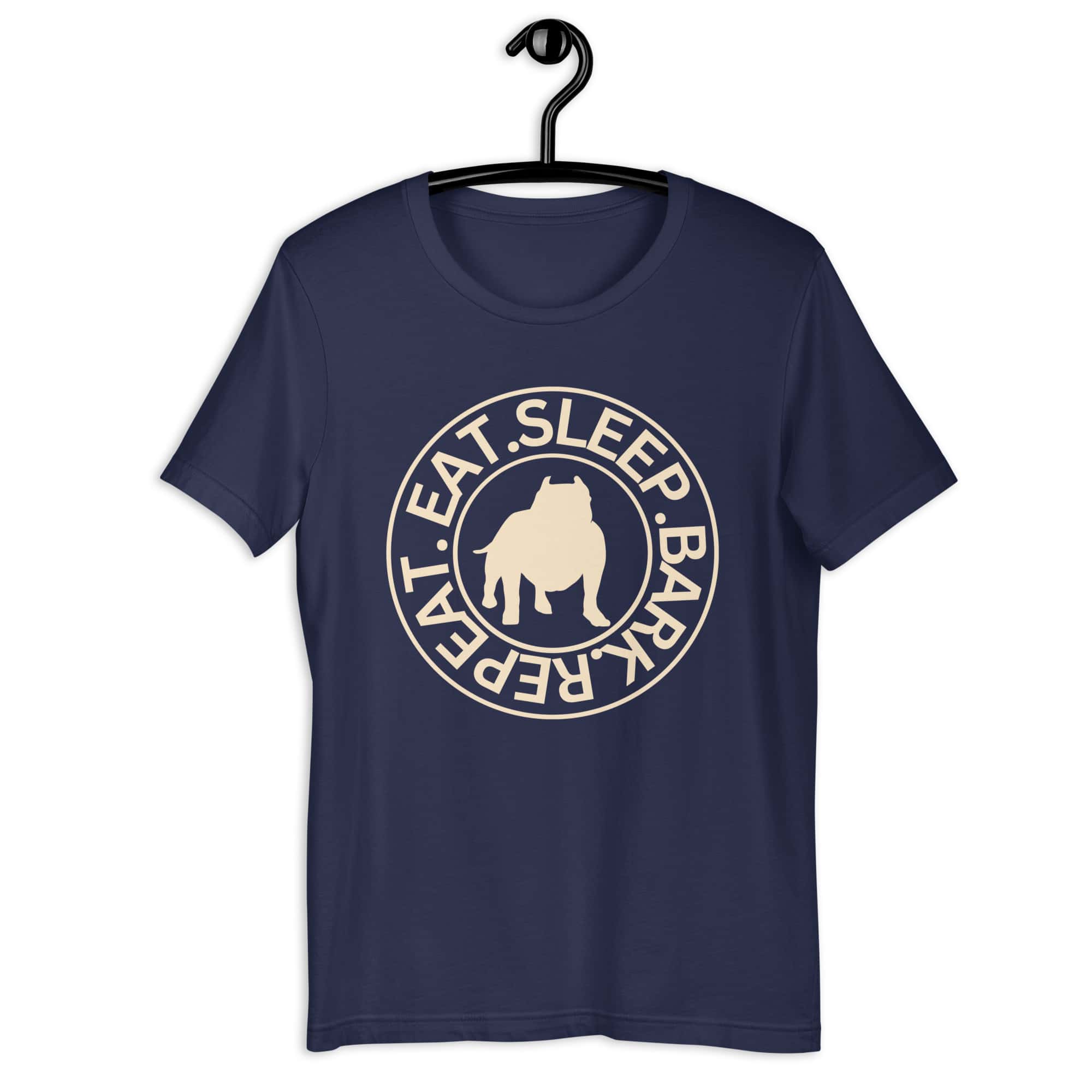 Eat Sleep Bark Repeat Bulldog Unisex T-Shirt. Navy