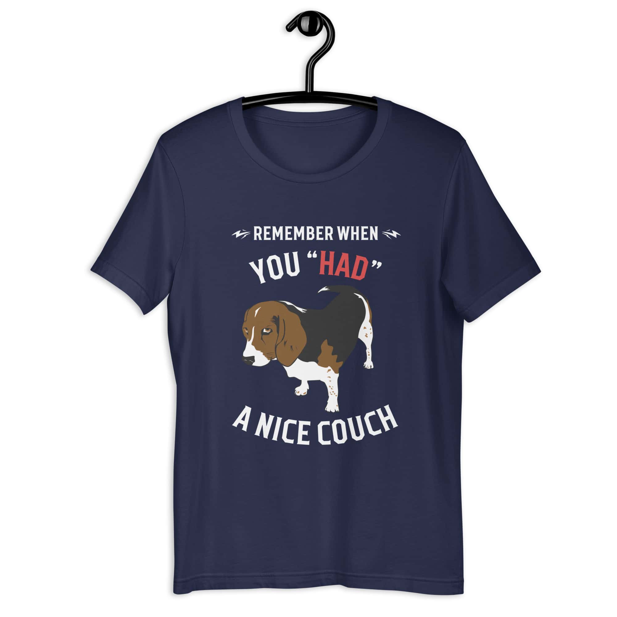 "Remember When You Had A Nice Couch" Funny Hound Unisex T-Shirt navy