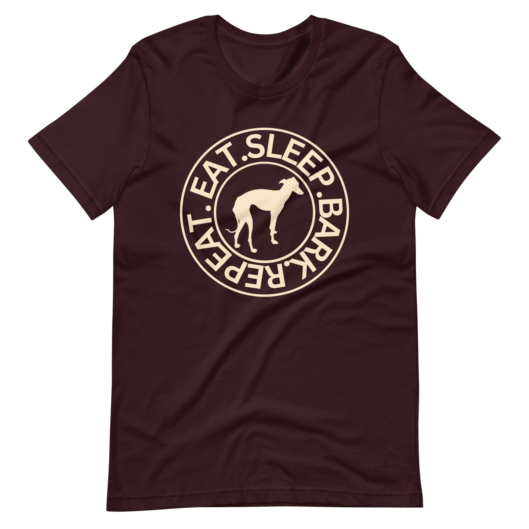 Eat Sleep Bark Repeat Italian Greyhound Unisex T-Shirt. Oxblood Black