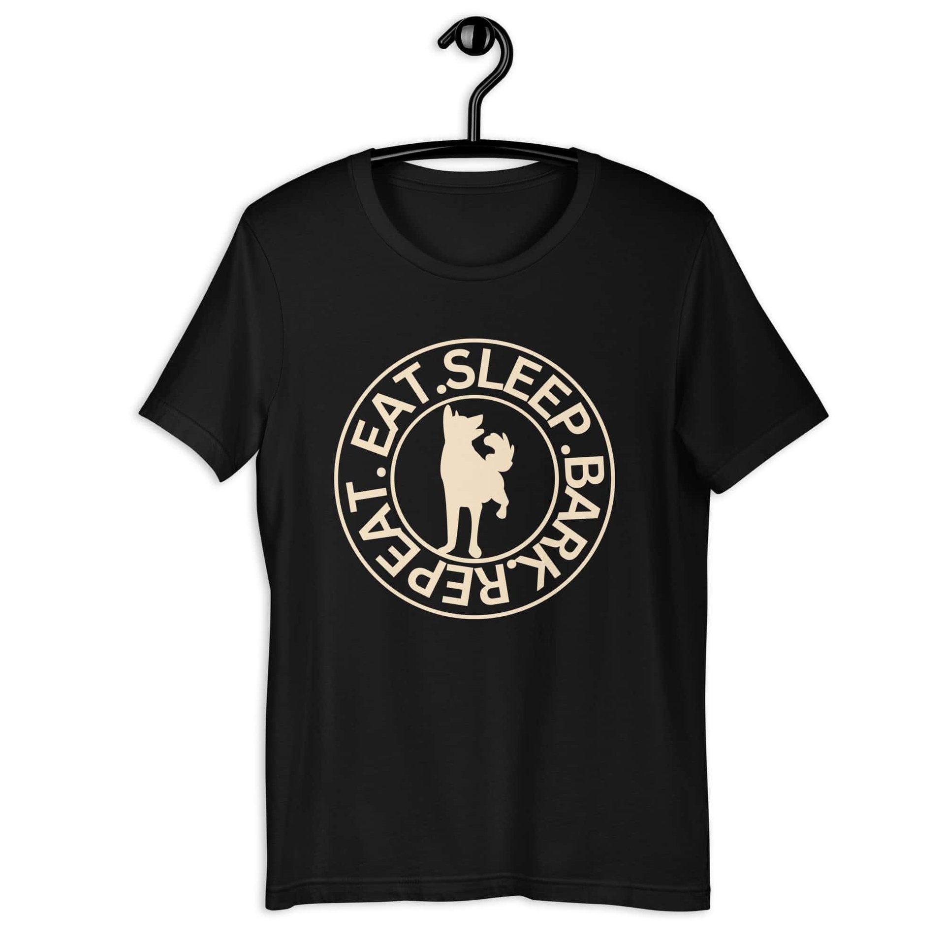Eat Sleep Bark Repeat Shepherd Unisex T-Shirt. Black