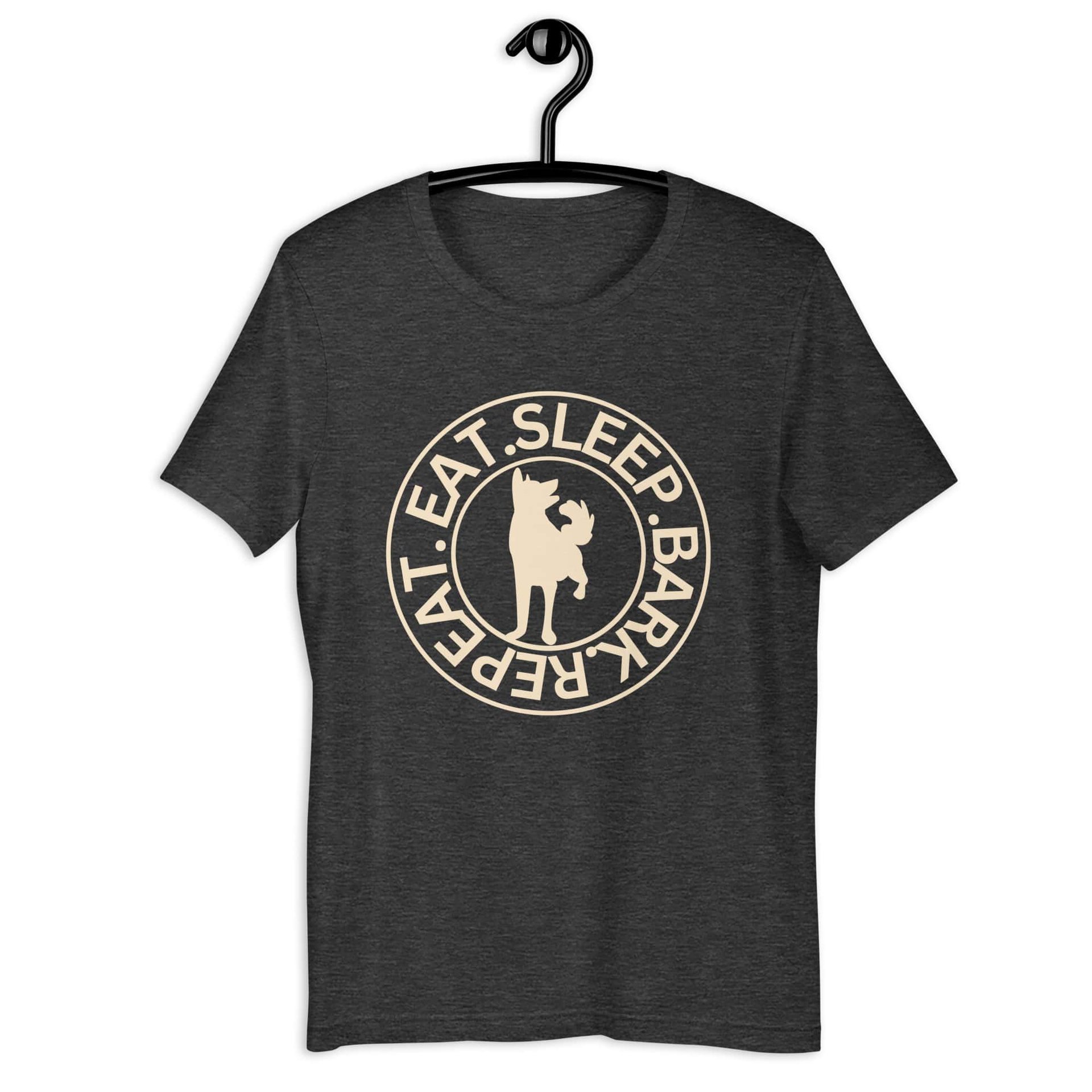 Eat Sleep Bark Repeat Shepherd Unisex T-Shirt. Dark Grey