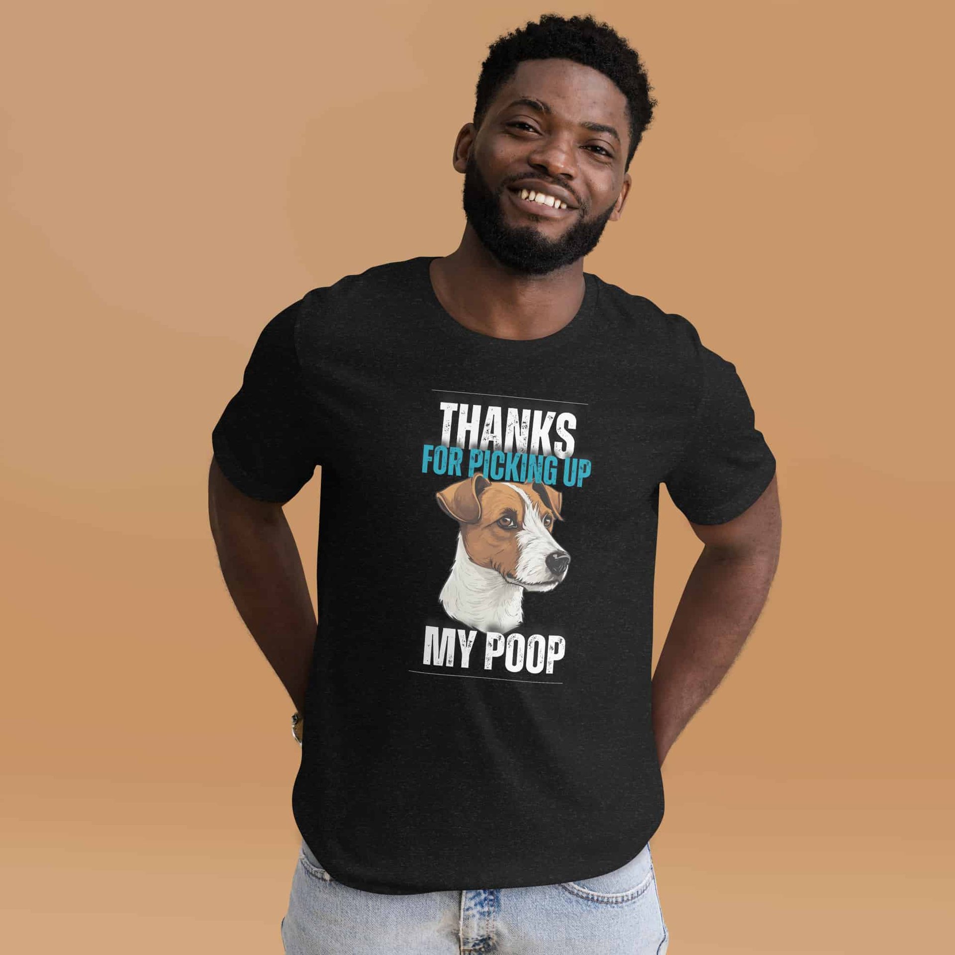 Thanks For Picking Up My POOP Funny Retrievers Unisex T-Shirt. Black Heather. Male