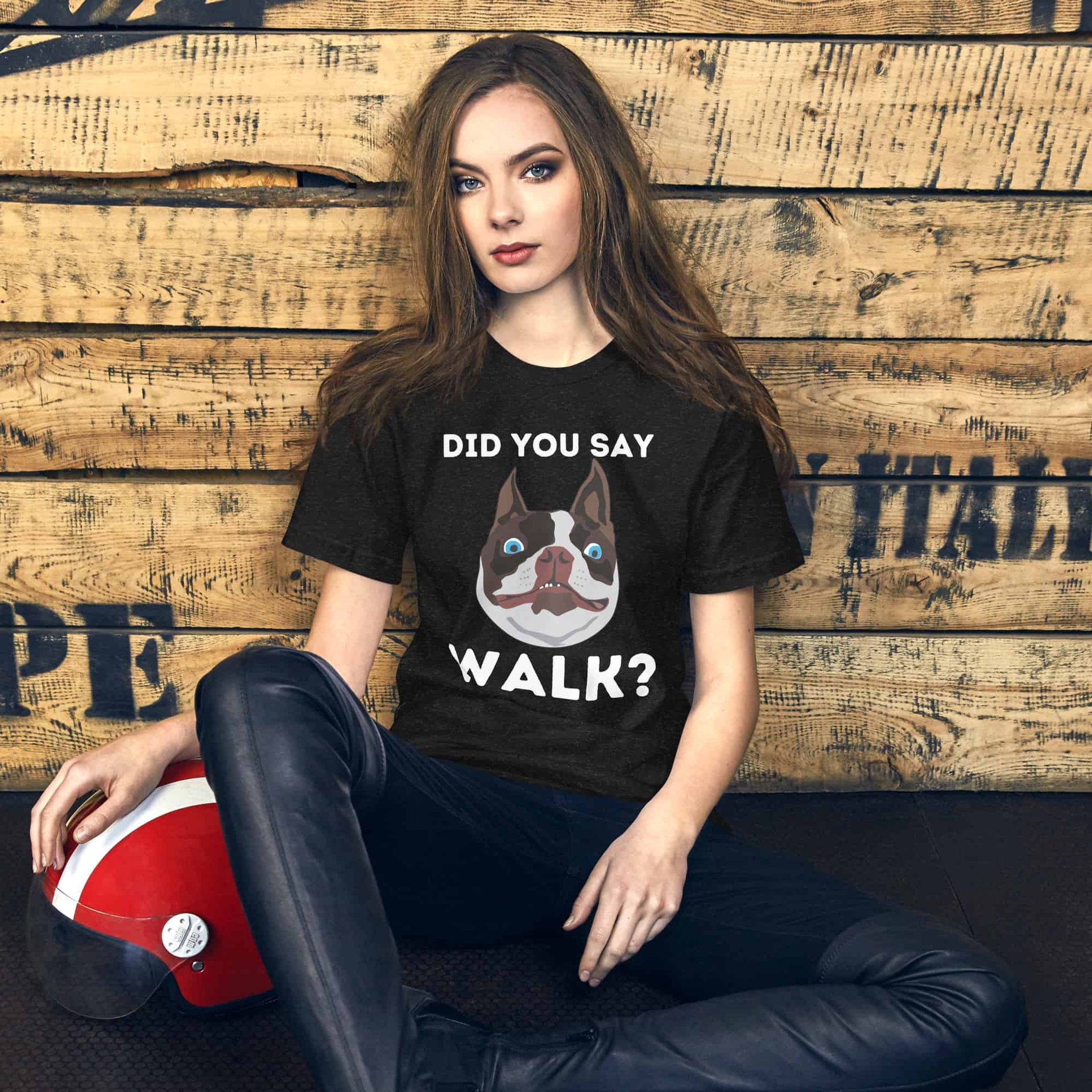 "Did You Say Walk?" Funny Dog Unisex T-Shirt. Black Heather. Female