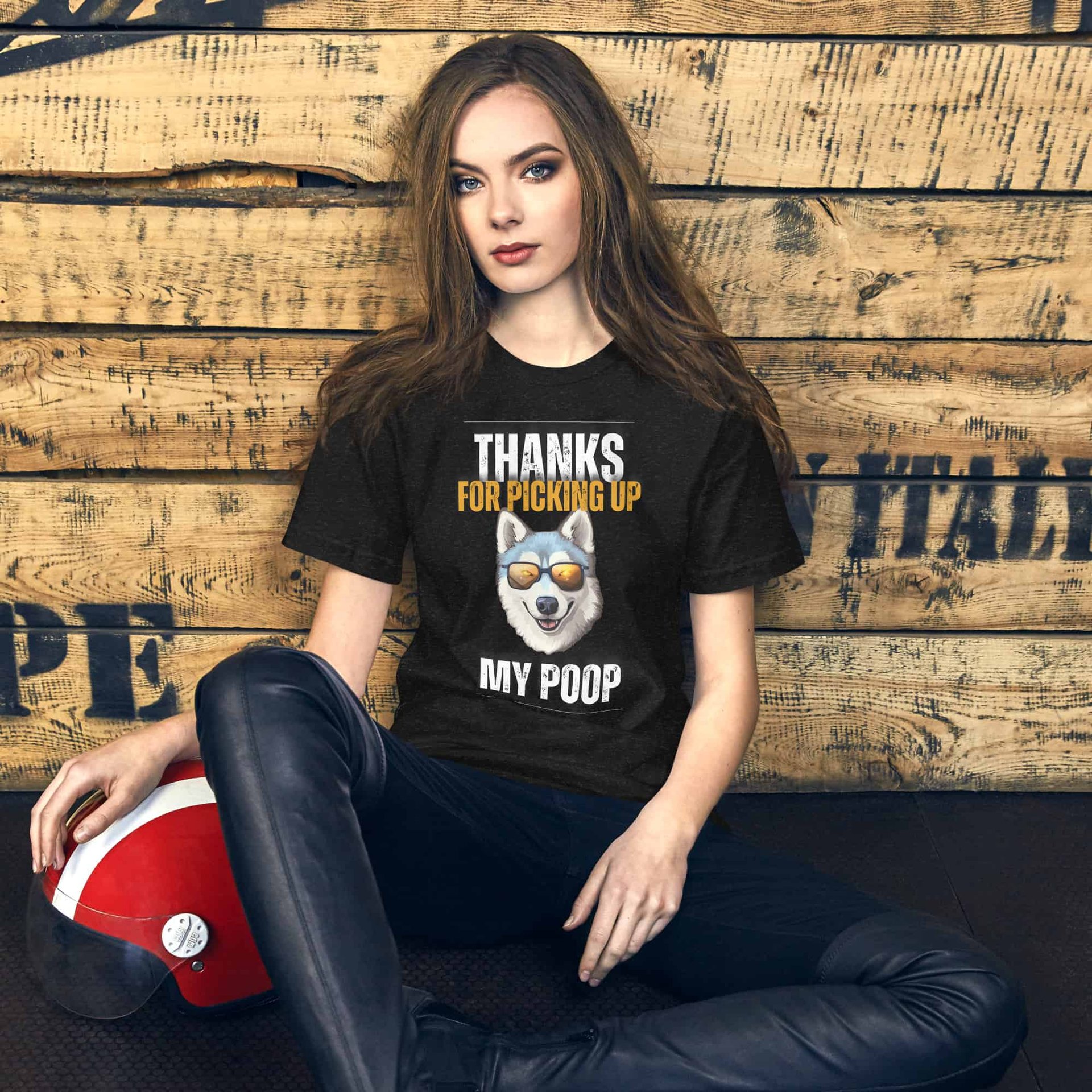 Thanks For Picking Up My POOP Funny Huskies Unisex T-Shirt. Black Heather. Female