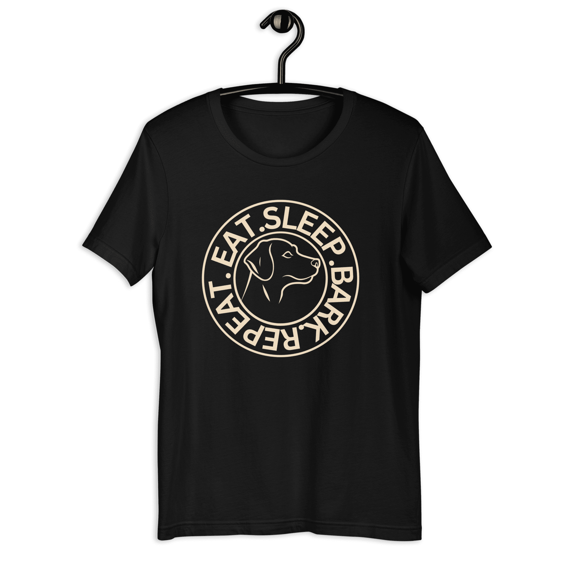 Eat Sleep Bark Repeat Labrador Retriever Unisex T-Shirt. Dark Black