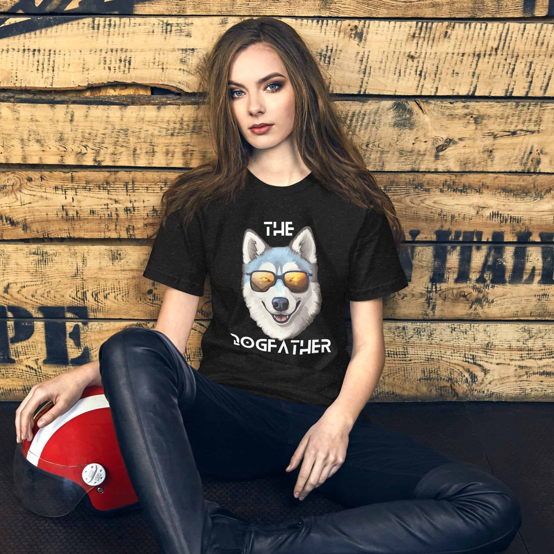 The Dogfather Huskies Unisex T-Shirt. Black Heather. Female