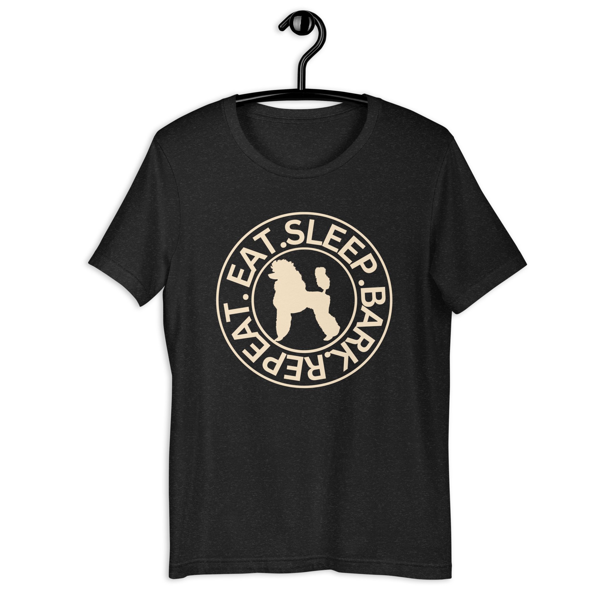 Eat Sleep Repeat Bark Miniature Poodle Unisex T-Shirt. Black Heather
