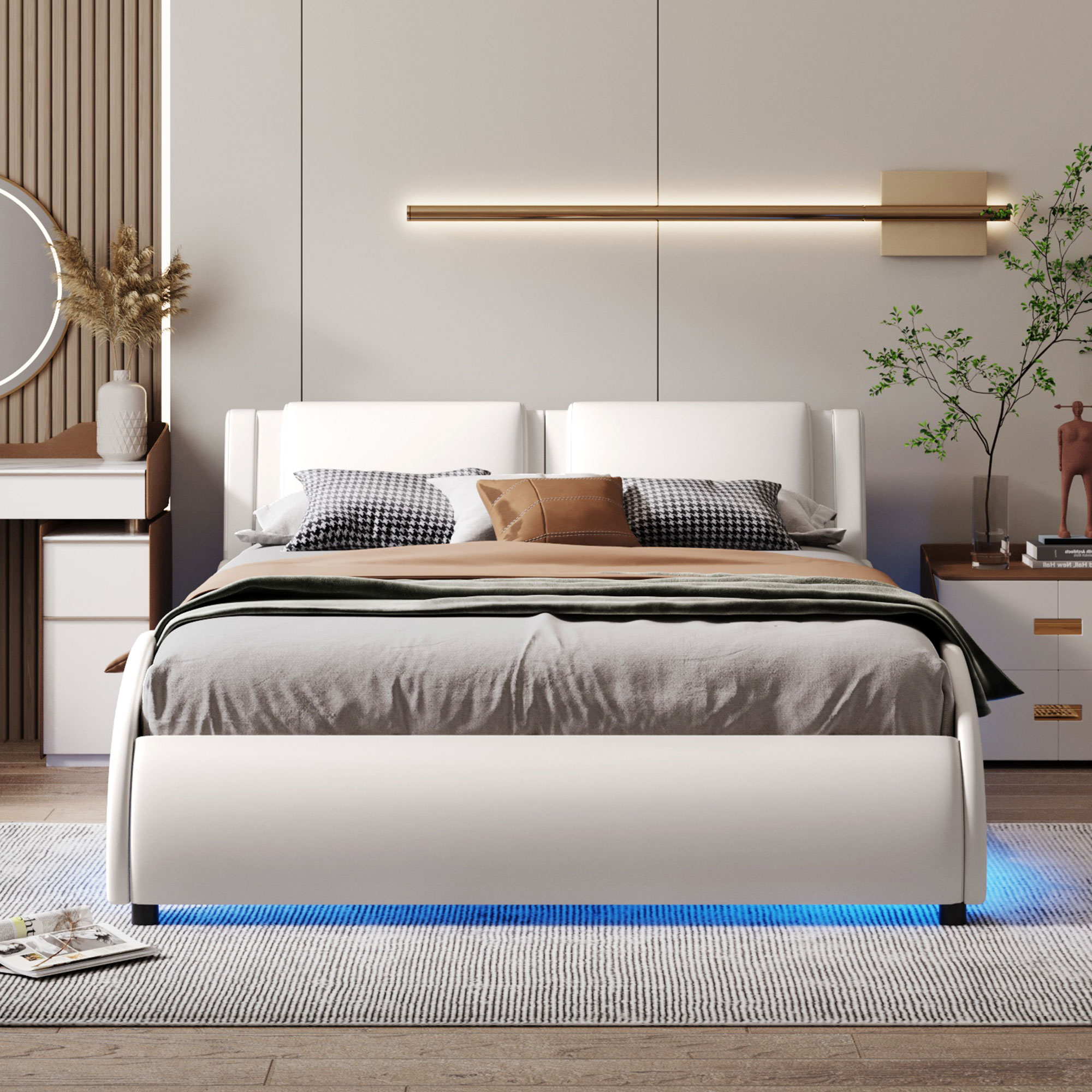 Full Size Upholstered Faux Leather Platform Bed with LED Light - WF296647AAK