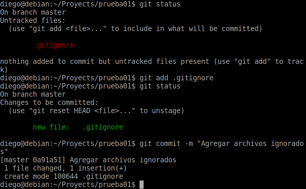 26 status add and commit after ignore