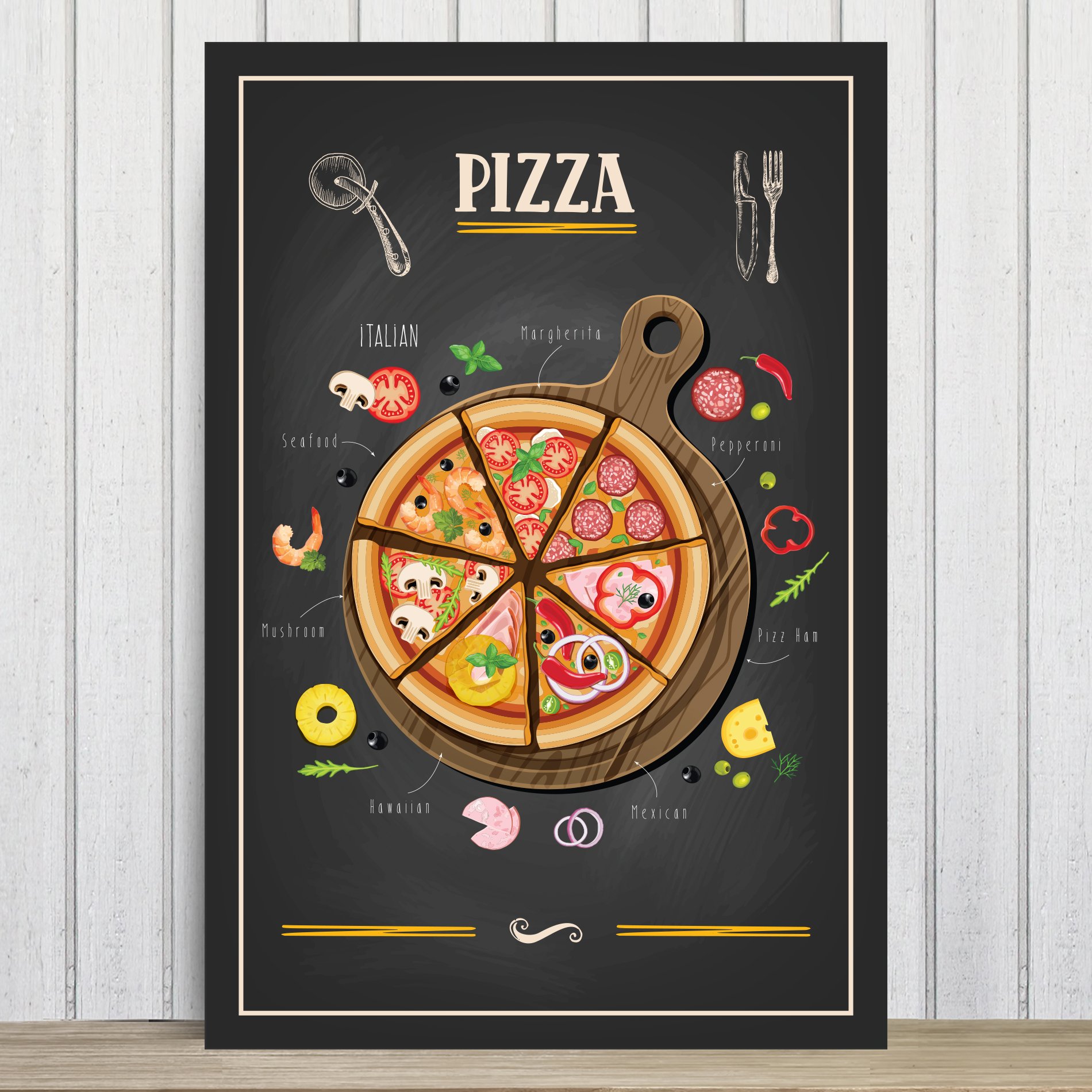 Placa Decorativa MDF Pizza 20x30cm