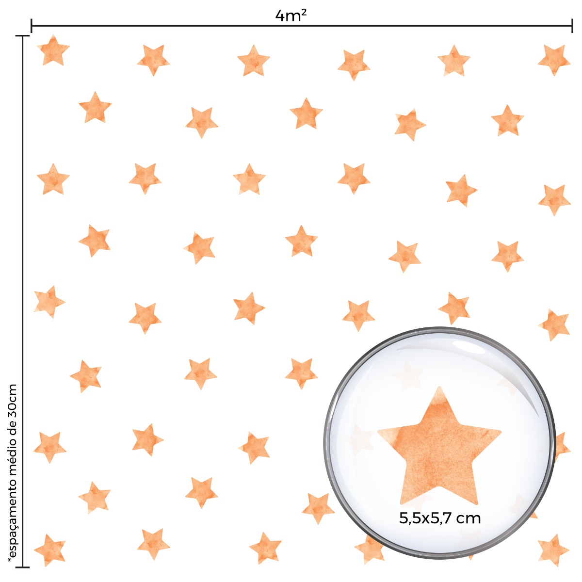 Adesivo de Parede Estrelas Aquarela Laranja 54un