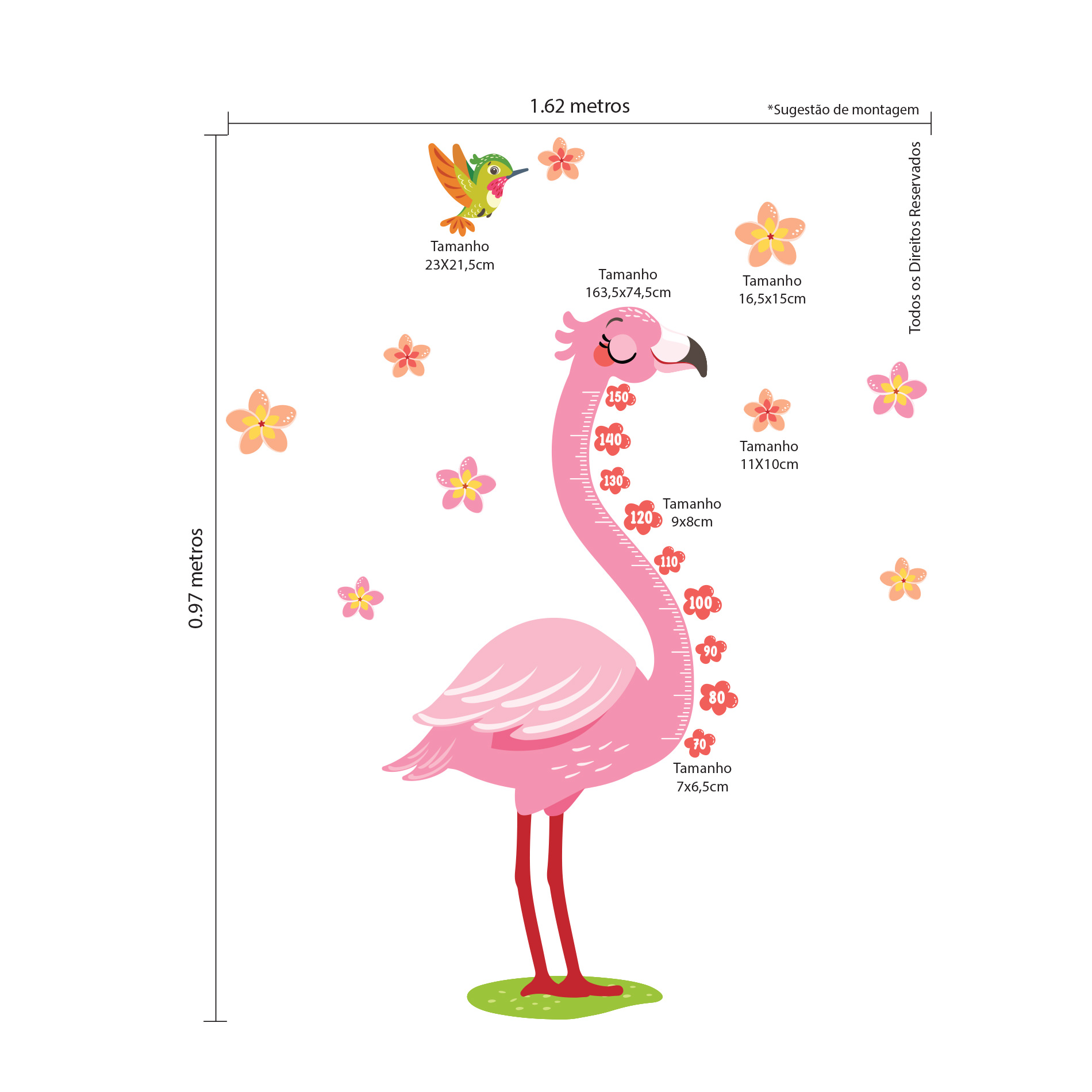 Adesivo de Parede Flamingo Régua de Crescimento 187x78cm,Adesivo de Parede Flamingo Régua de Crescimento 187x78cm,Adesivo de Parede Flamingo Régua de Crescimento 187x78cm