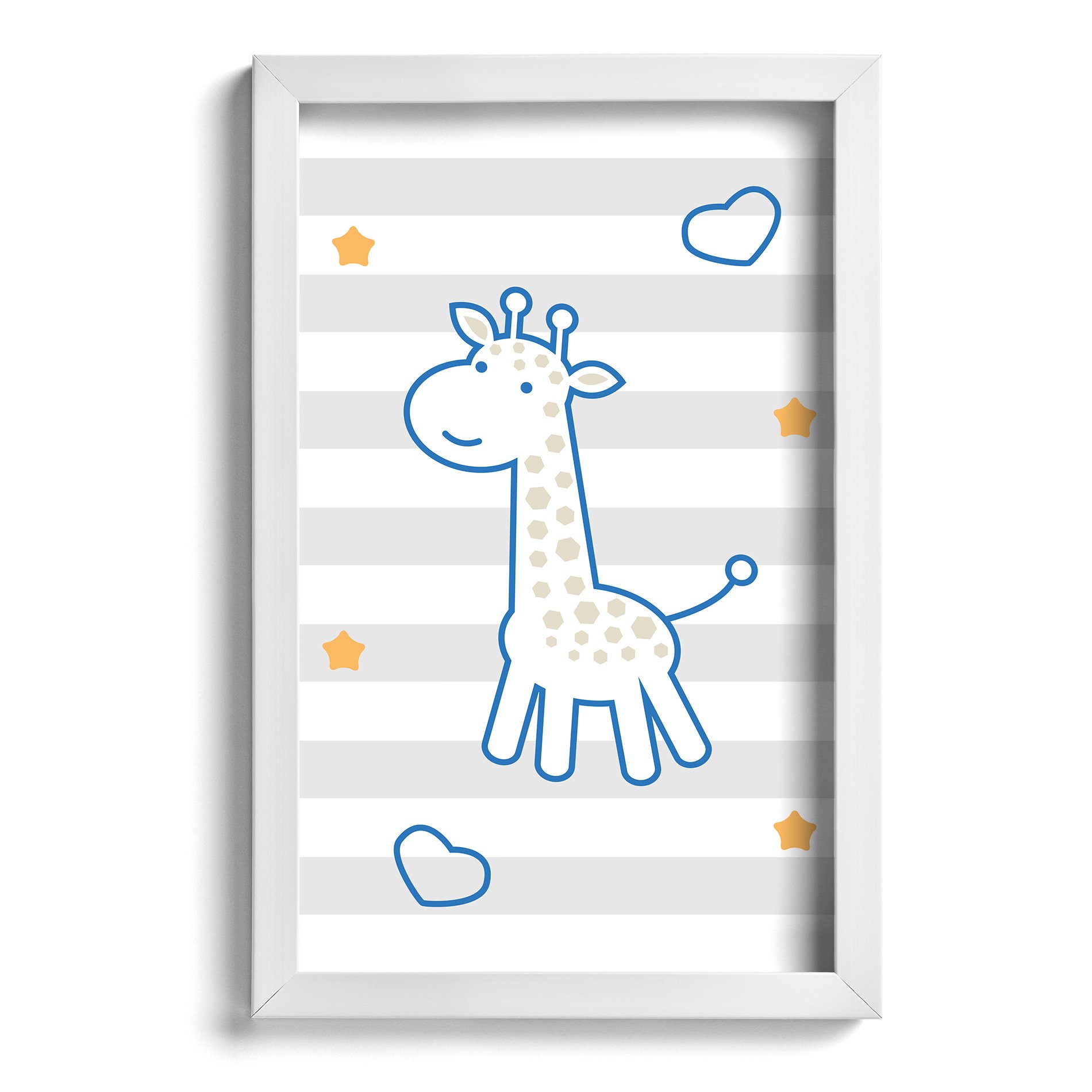 Quadros para Quarto de Bebê Girafa e Hipopótamo Azul Kit 4un