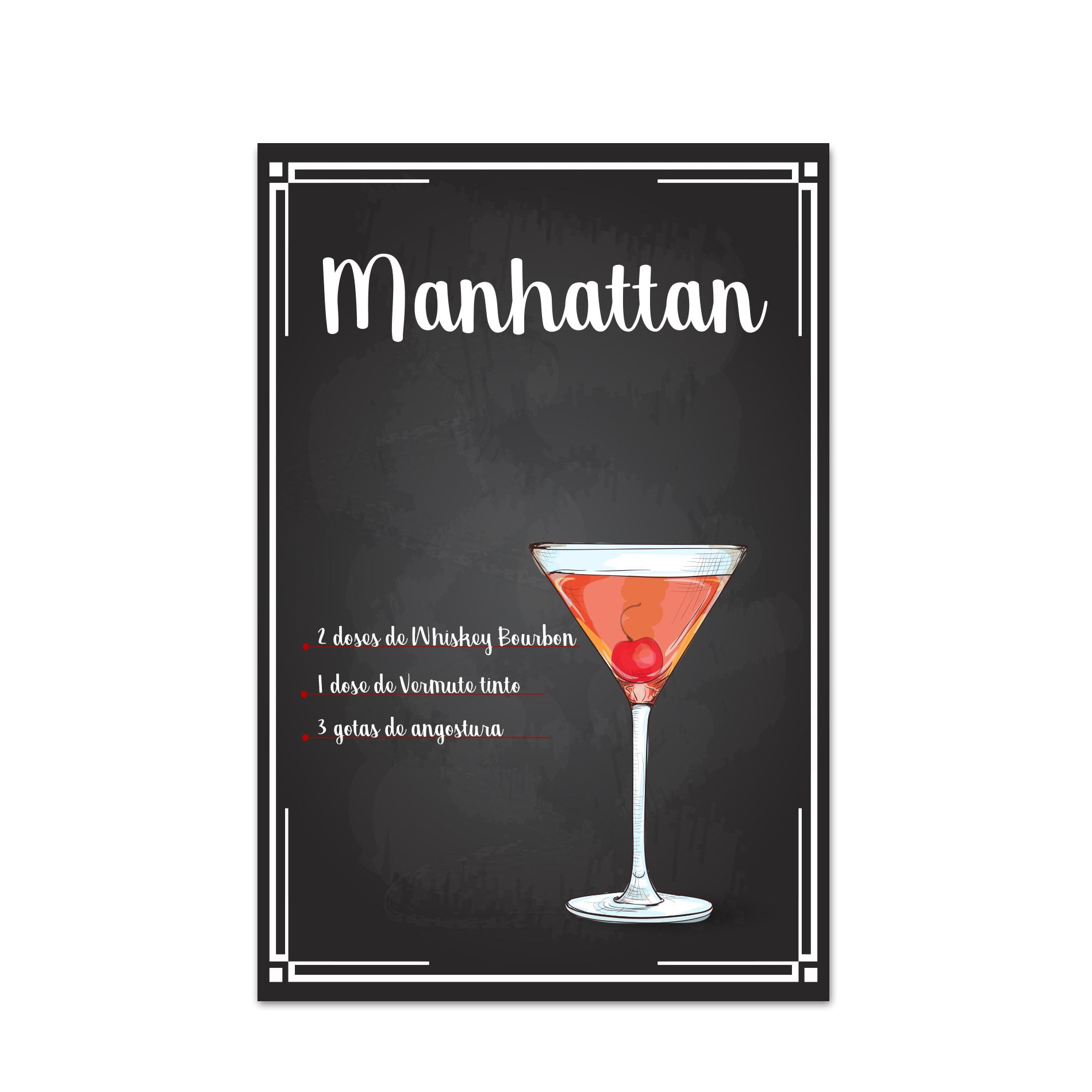 Placa Decorativa MDF Receitas de Drink Manhattan