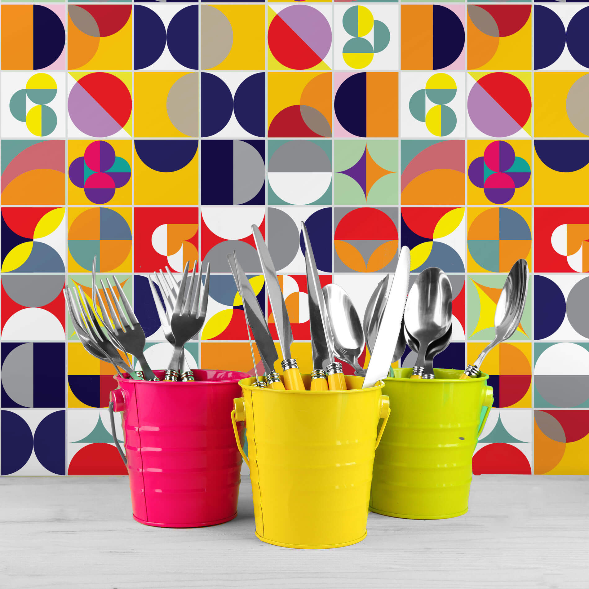 Adesivo de Azulejo para Cozinha Colorido Retrô Geométrico