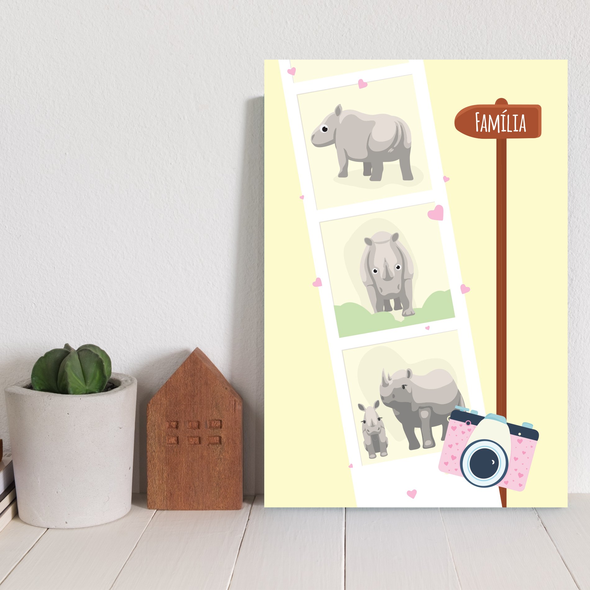Placa Decorativa MDF Infantil Rinoceronte Fotografia 30x40cm