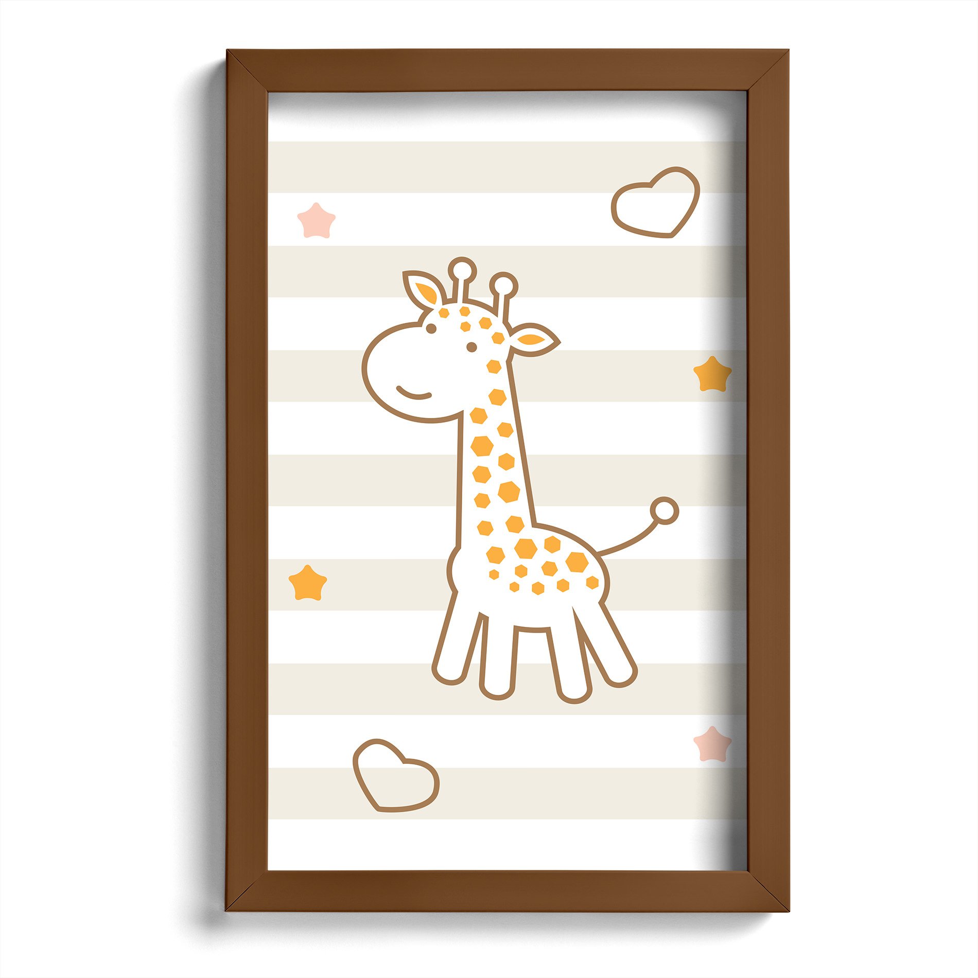 Quadro Infantil Girafa Amarela 22x32cm Moldura Marrom
