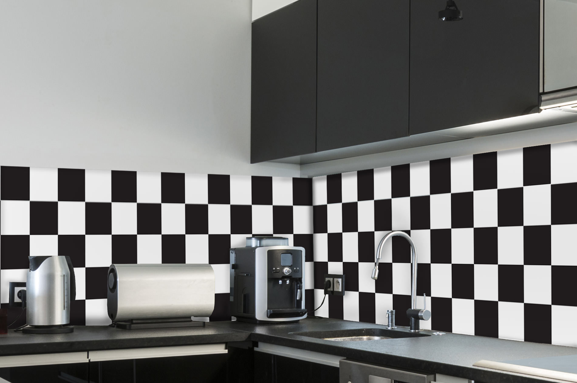 Adesivo Azulejo Preto e Branco Xadrez Cozinha