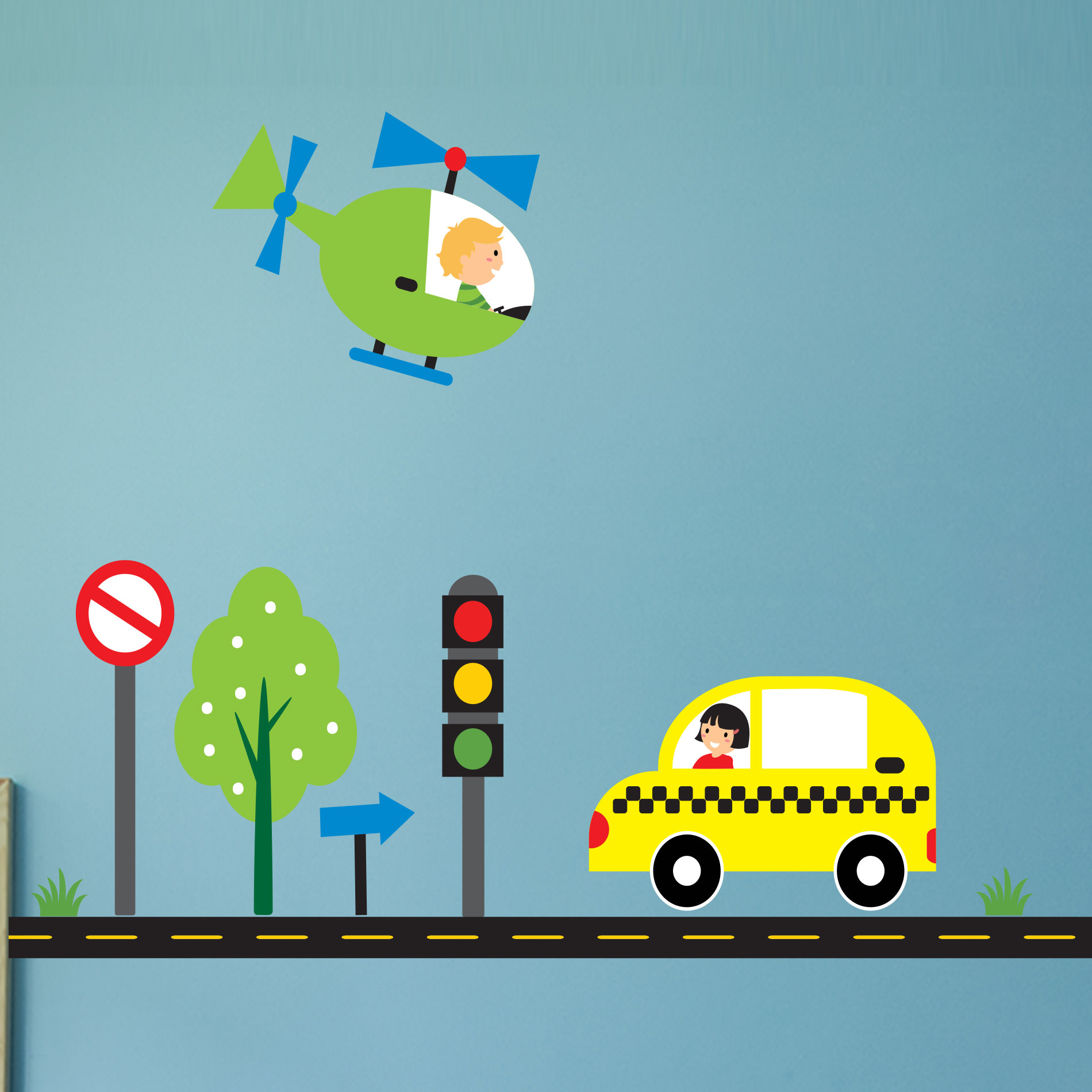 Adesivo para Quarto Infantil Carros na Cidade - Kit Complementar 2m de Ruas