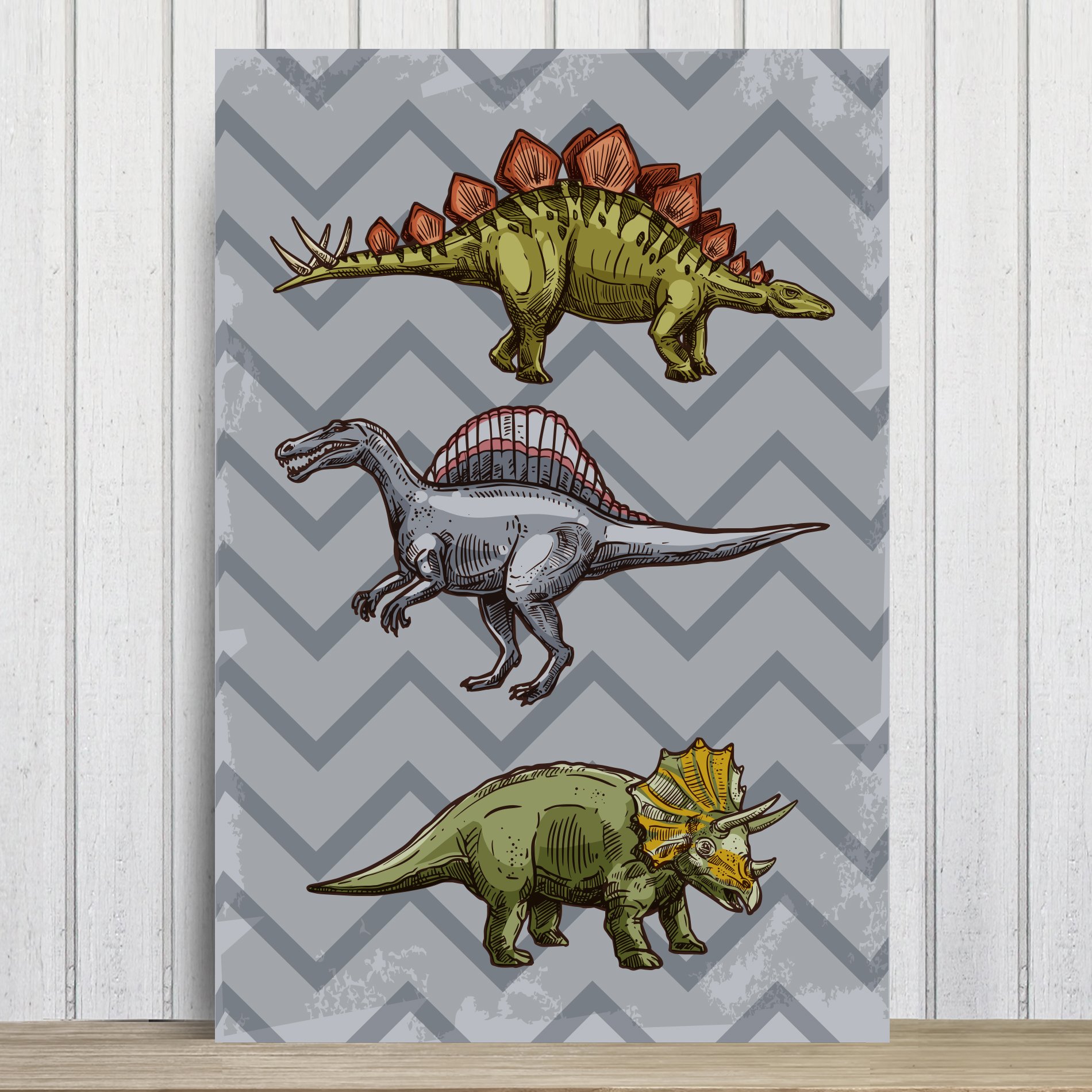 Placa Decorativa Infantil Dinossauro Jurassic Cinza 30x40cm