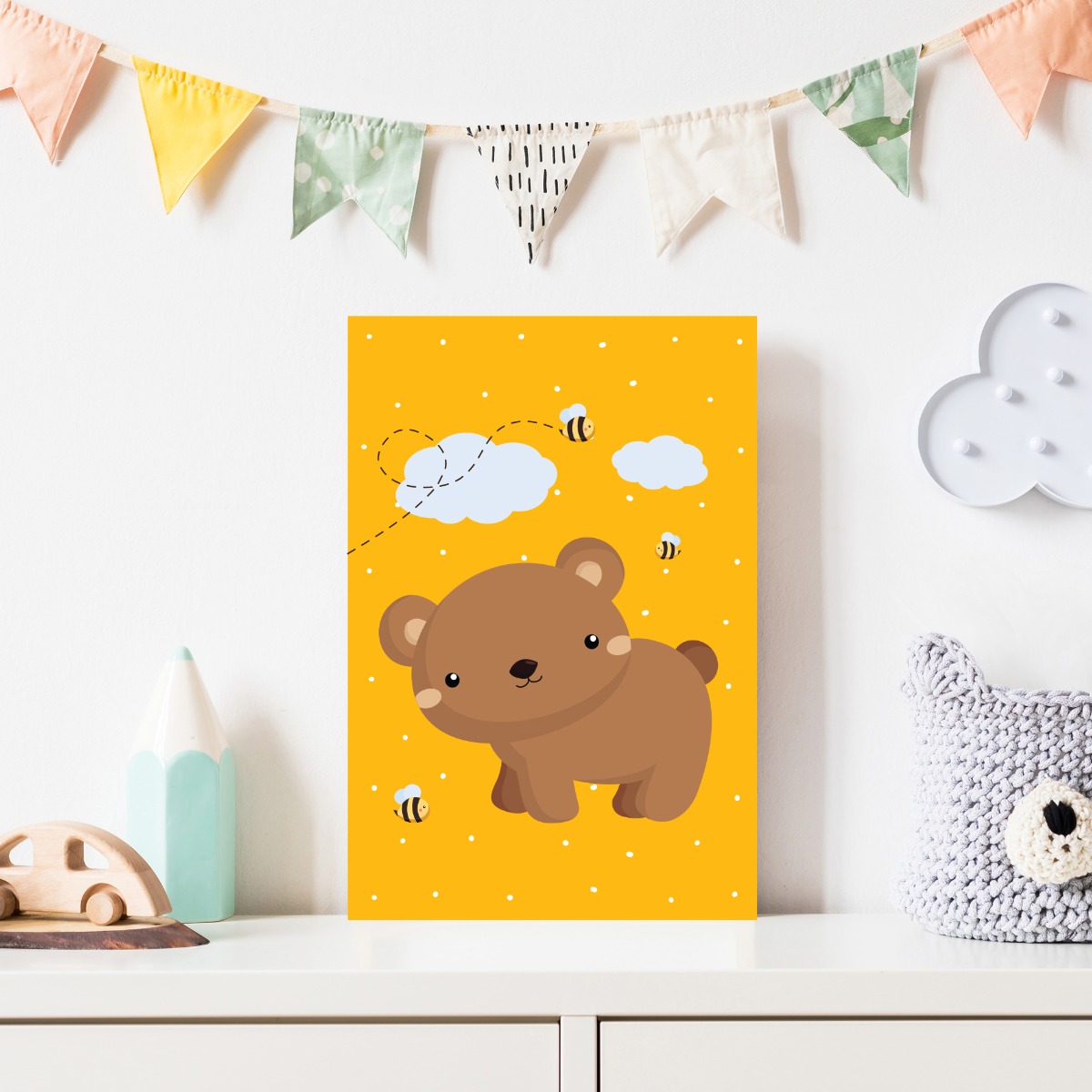 Placa Decorativa Infantil Urso e Abelhas 20x30cm