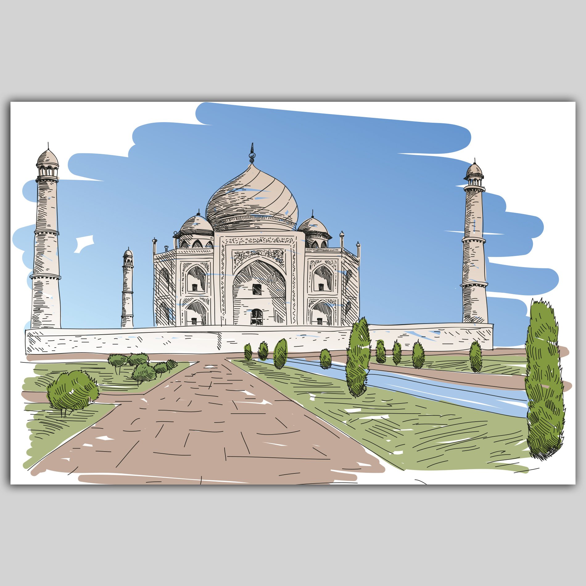 Placa Decorativa MDF Viagem em Gravuras Taj Mahal 20x30cm