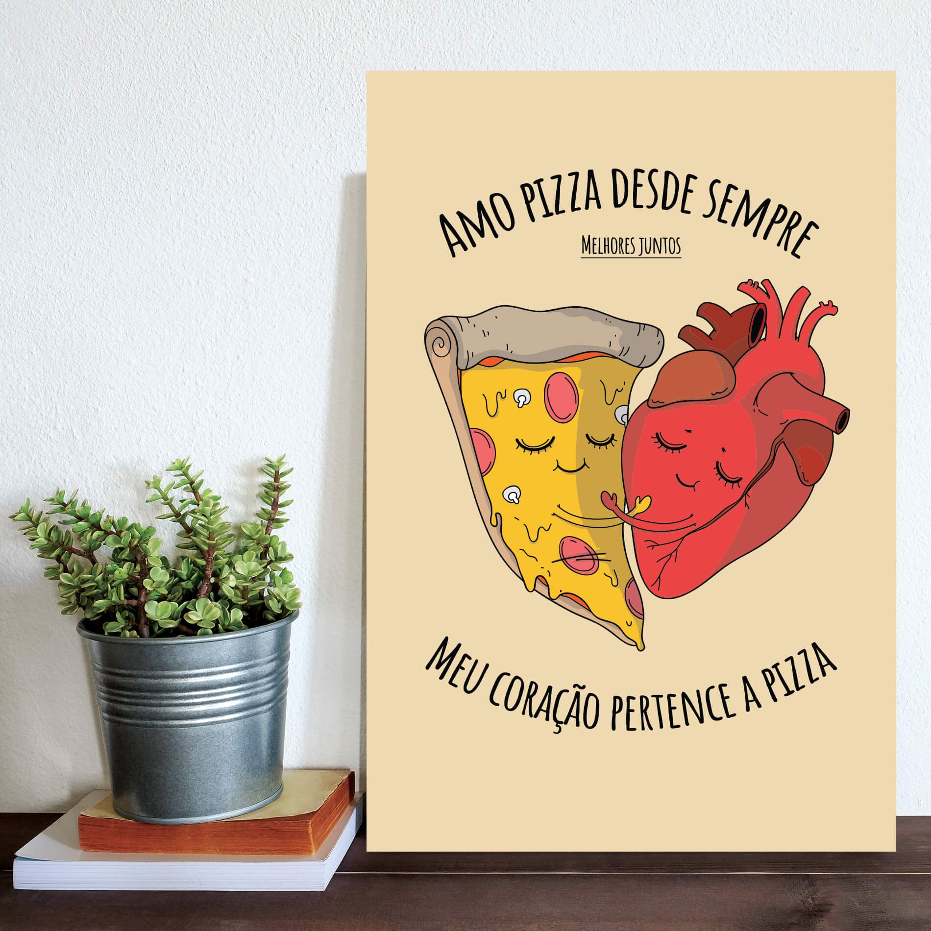 Placa Decorativa MDF Frase Amo pizza desde sempre 30x40cm